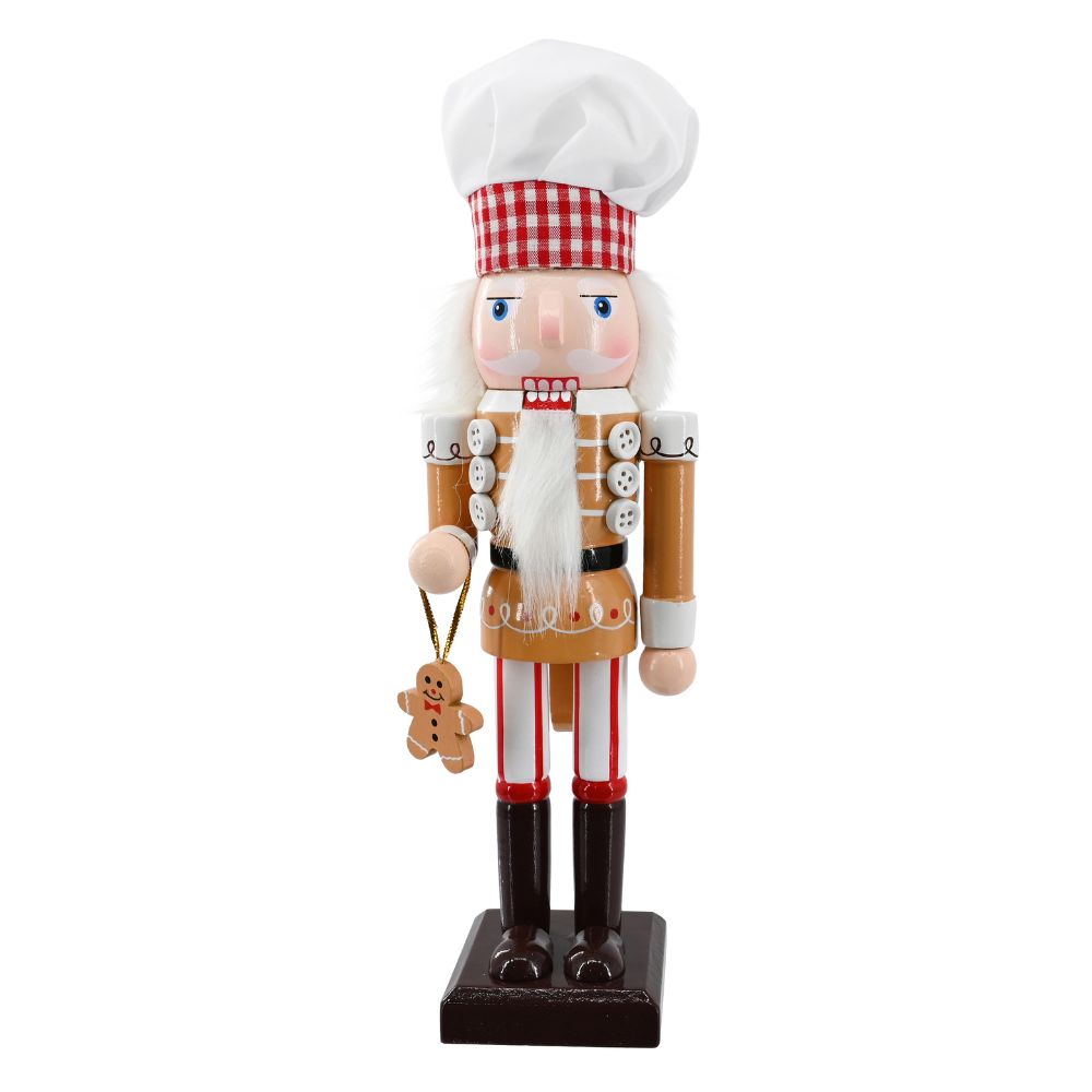 Gingerbread Nutcracker with Chef's Hat Holding Gingerbread Man 25cm 1pc
