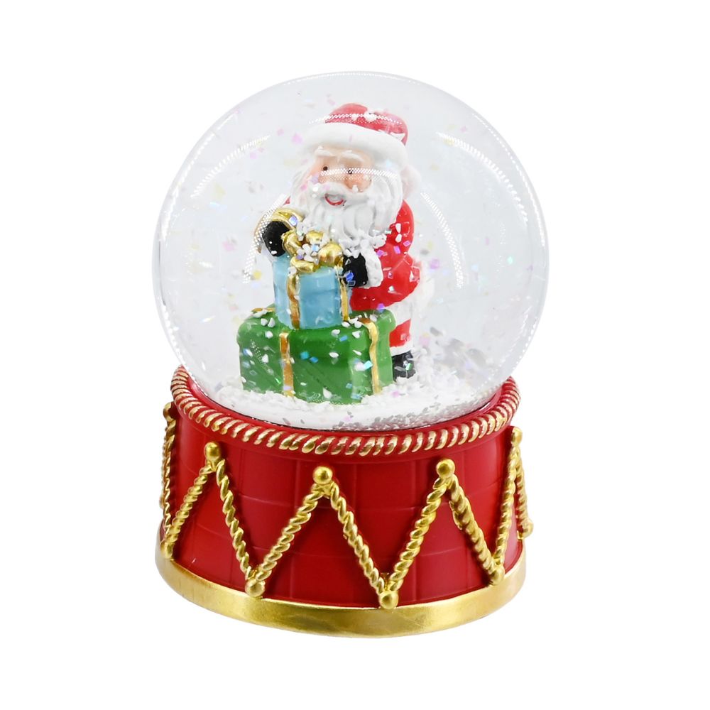 Christmas Waterball Red Drum-Shaped Base with Gold Braid Santa 65mm 1pc