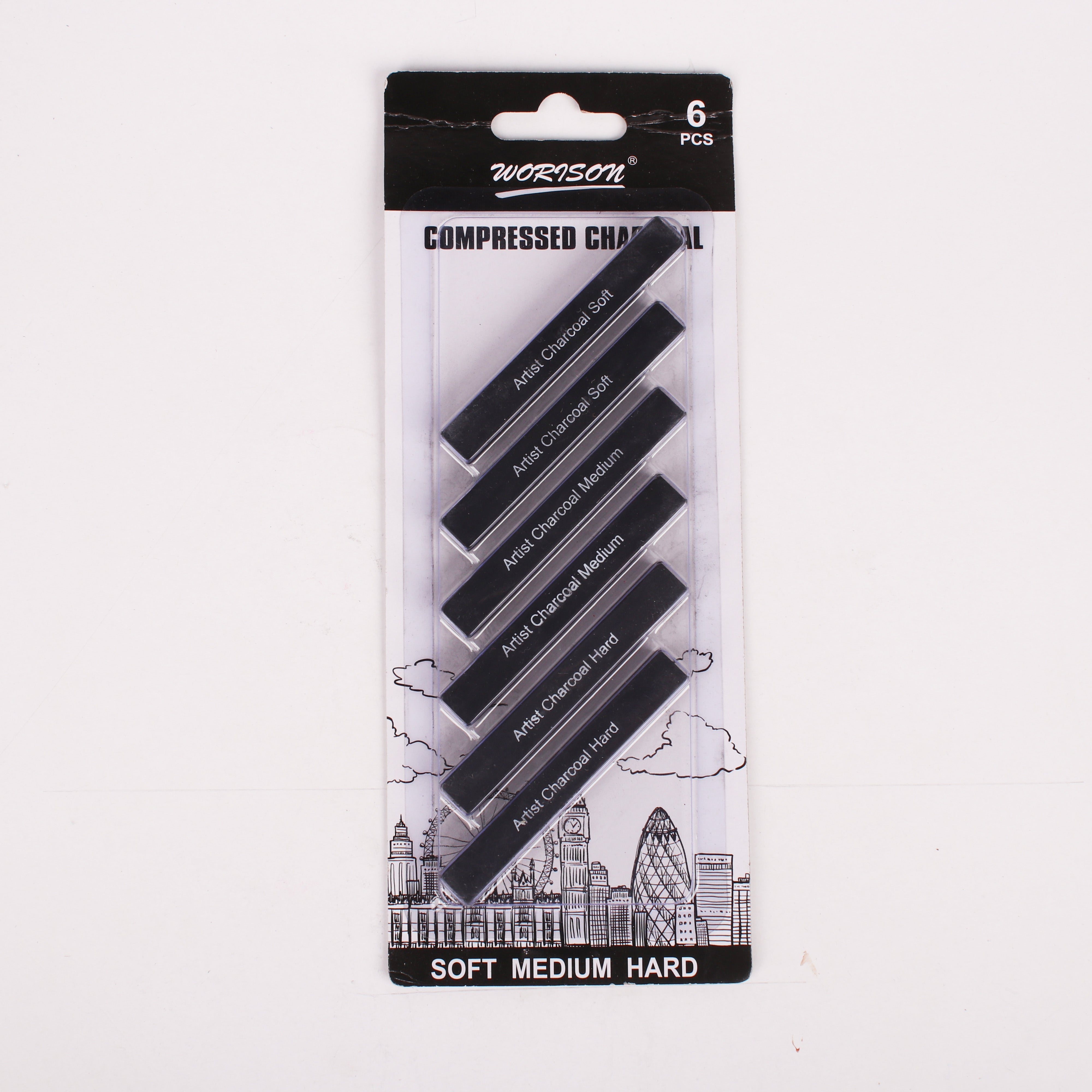 Compressed Charcoal Stick Soft, Medium & Hard Pack Of 6pcs Blister