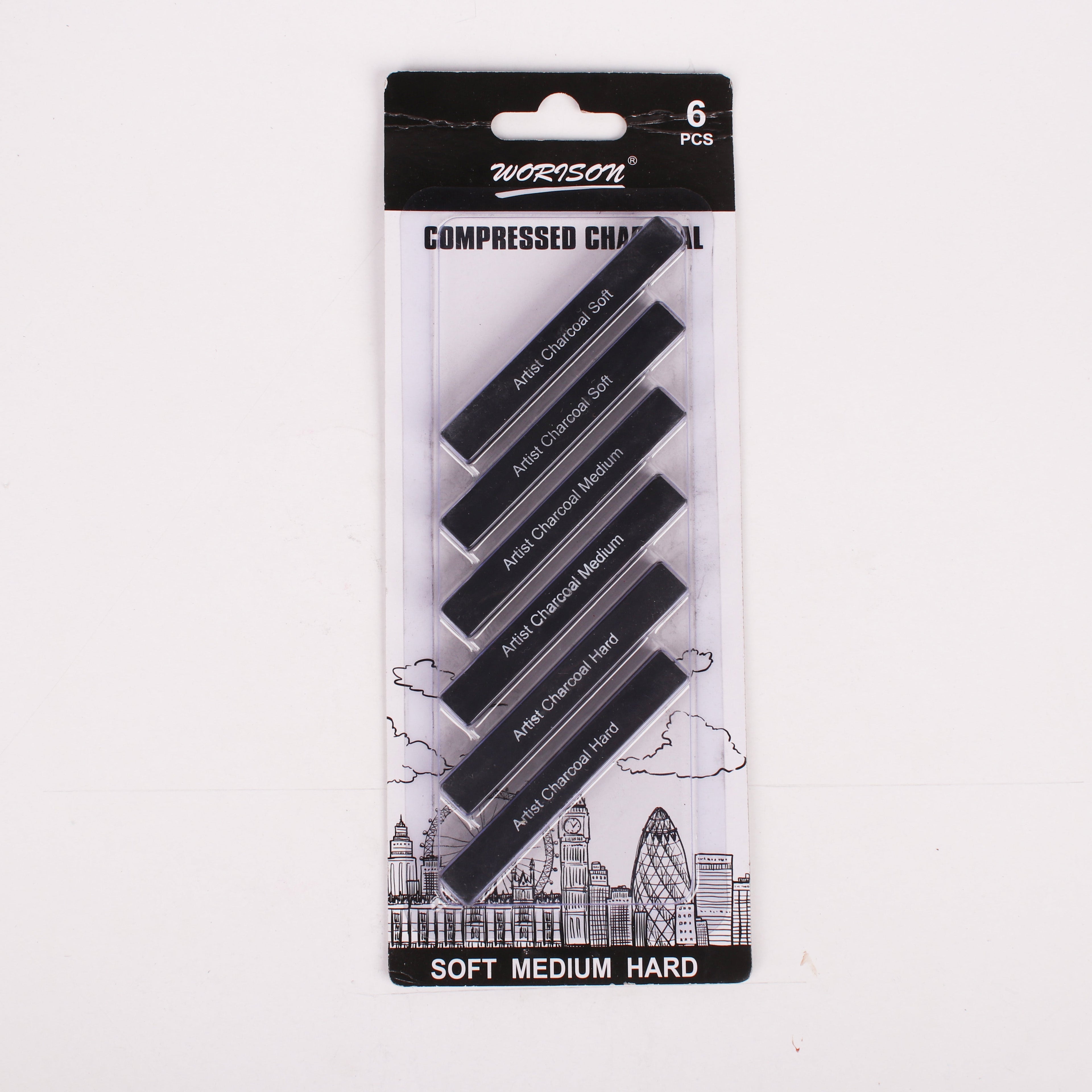 Compressed Charcoal Stick Soft, Medium & Hard Pack Of 6pcs Blister