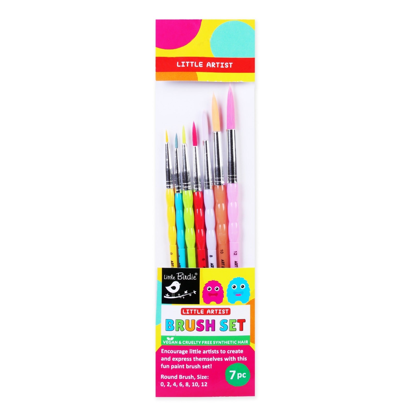 Kids Brush Round Synthetic Hair Size 0 2 4 6 8 10 12 Set of 7pc