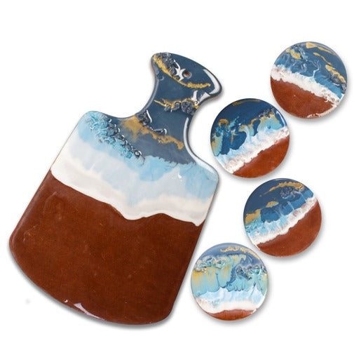 Coastal Vibes Party Tray and Coasters (Resin Art)