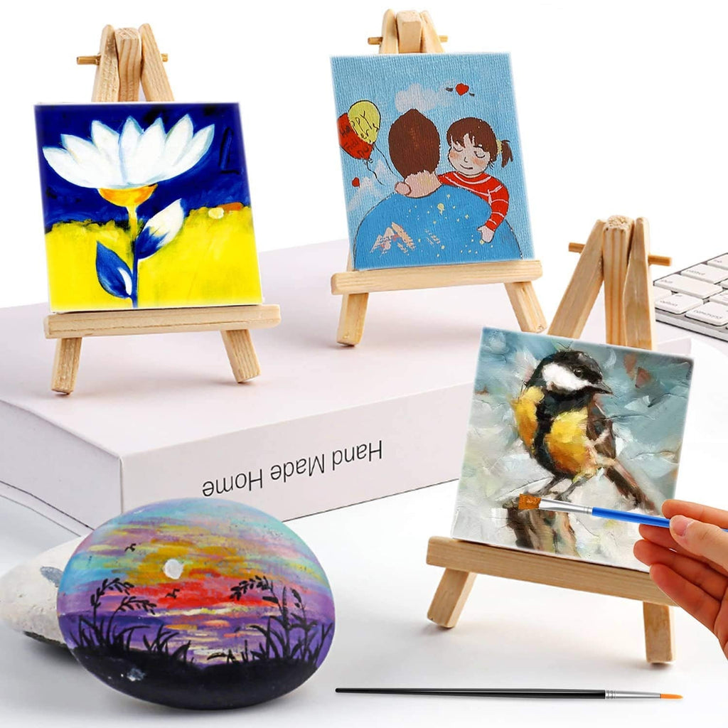 Wooden Mini Easel With Canvas Easel Size 15Cm & Canvas Size 10 X 10Cm Set Of 2Pc