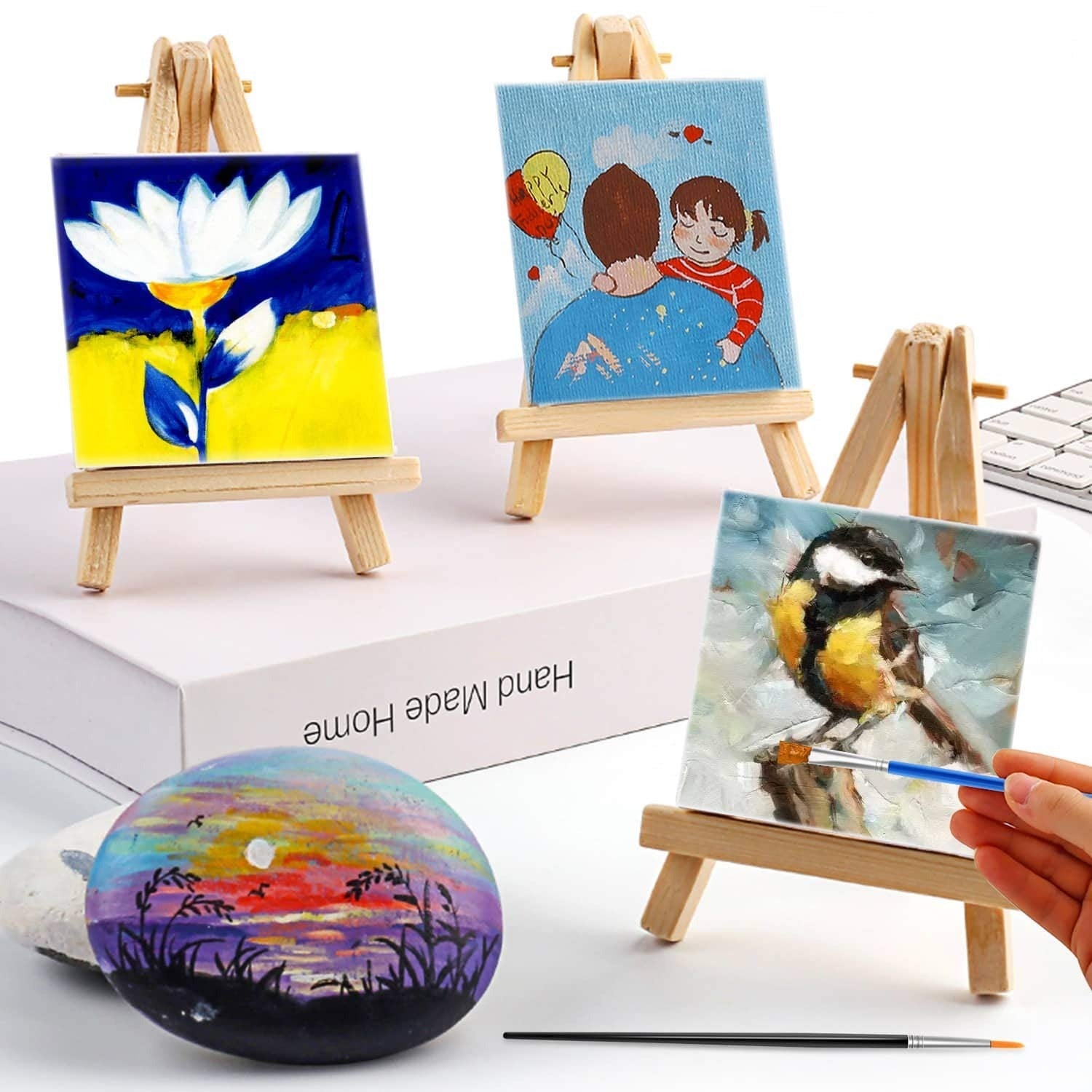 Wooden Mini Easel With Canvas Easel Size 15Cm & Canvas Size 10 X 10Cm Set Of 2Pc