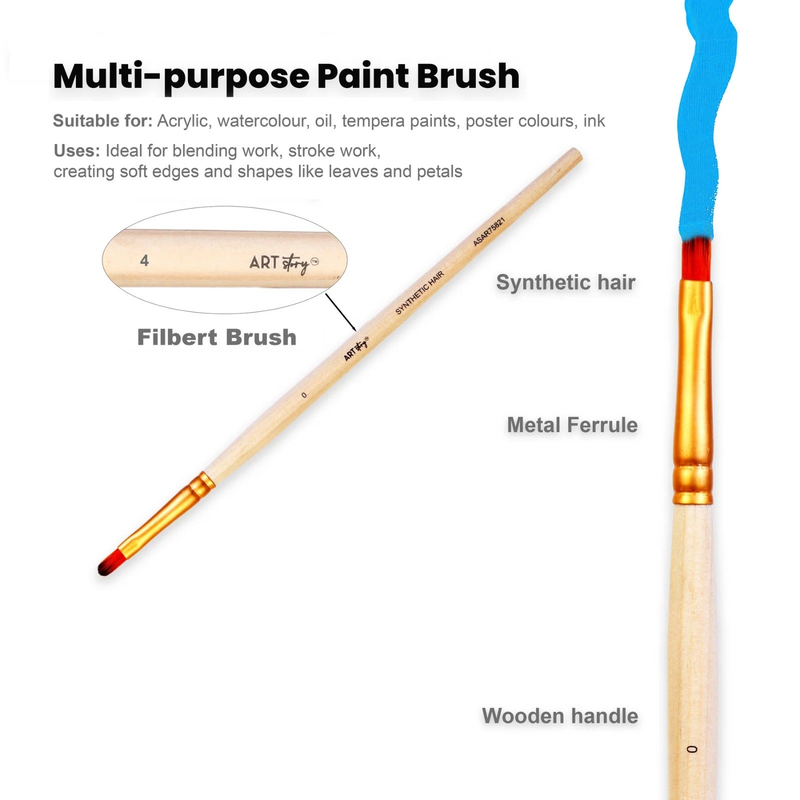 Filbert Brush Synthetic Hair Size 0 2 4 6 8 10 12 Set of 7 pc
