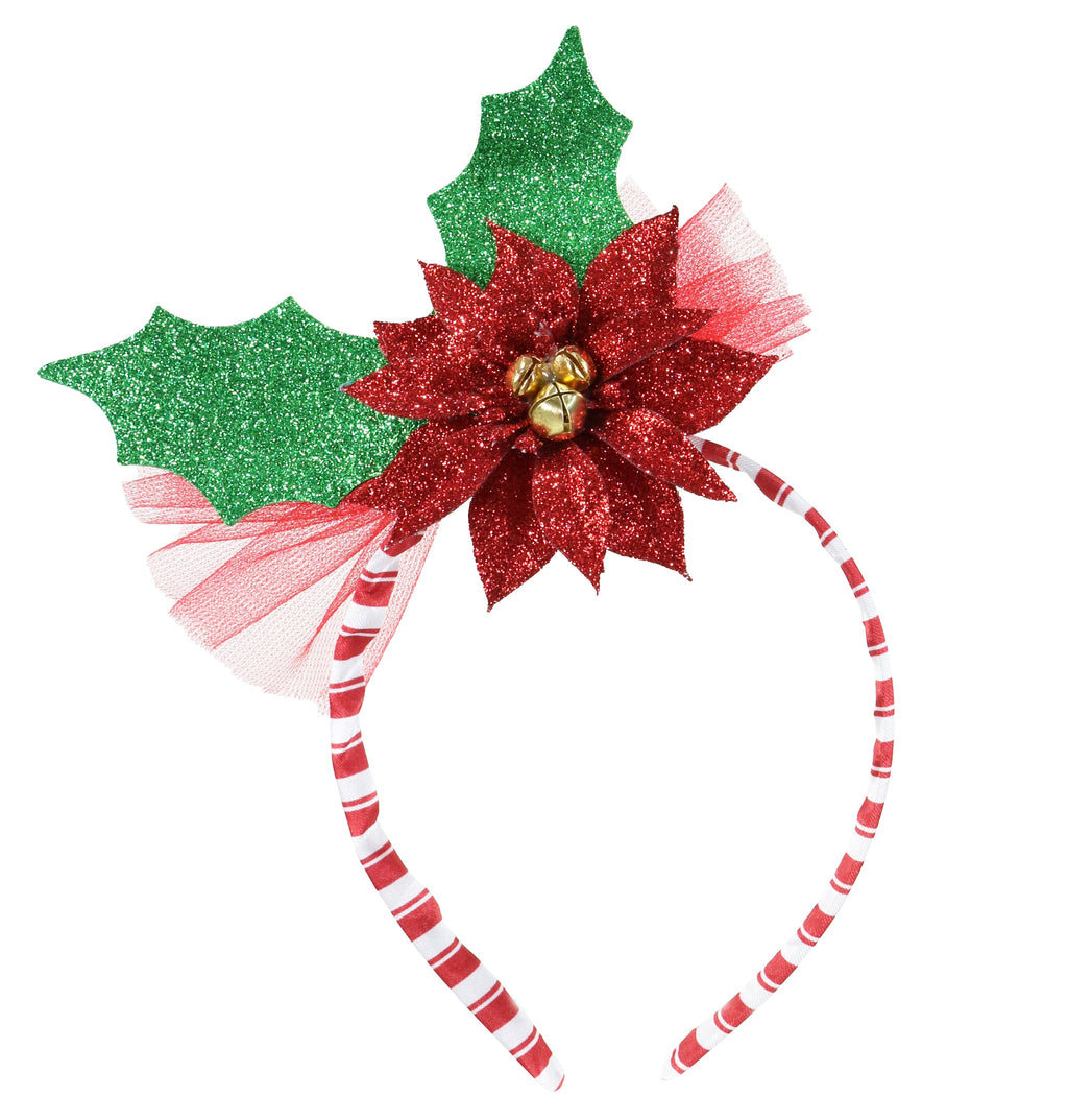 Headband Poinsettia Holly Leaf With Bow 1pc