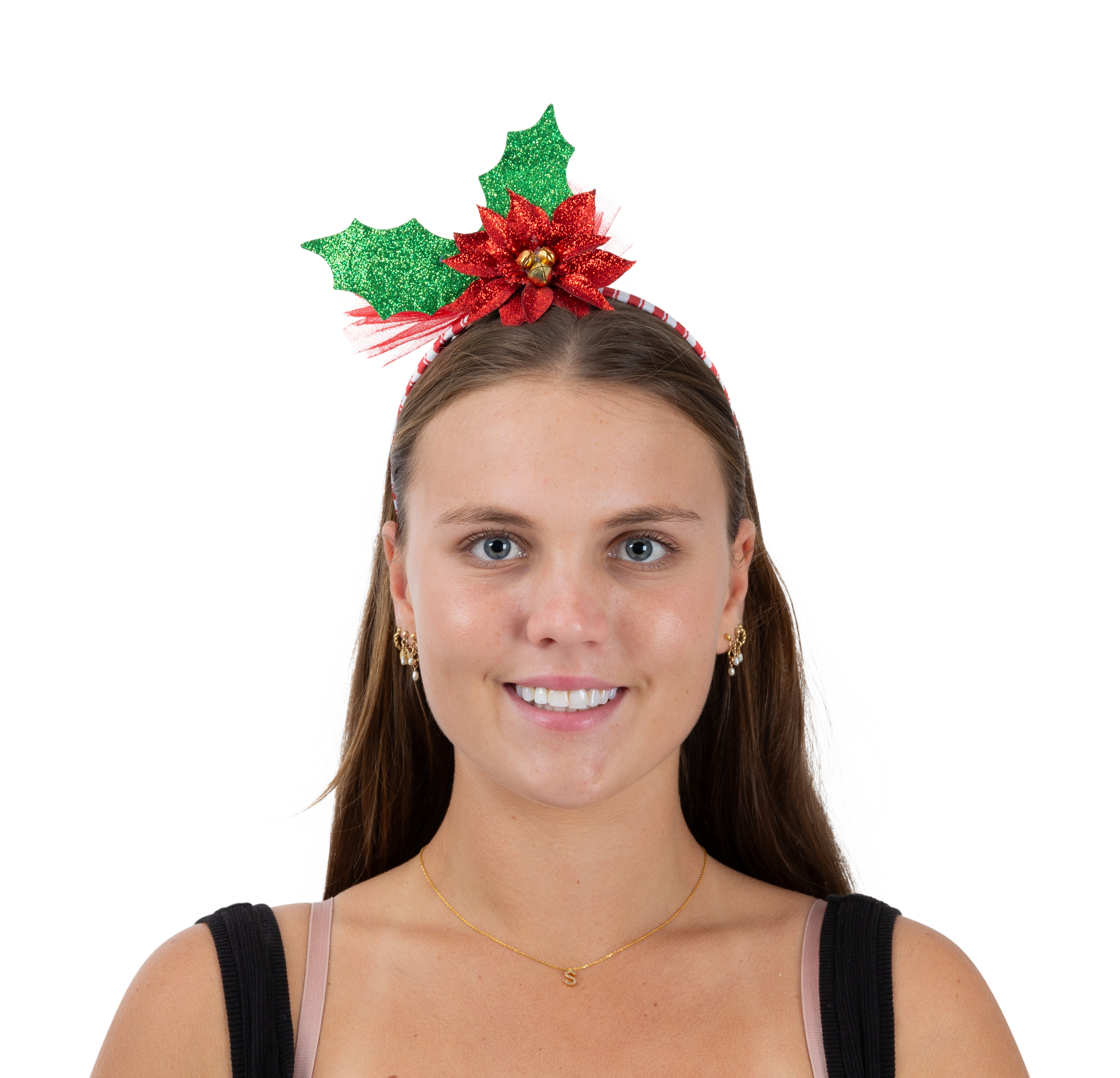 Headband Poinsettia Holly Leaf With Bow 1pc
