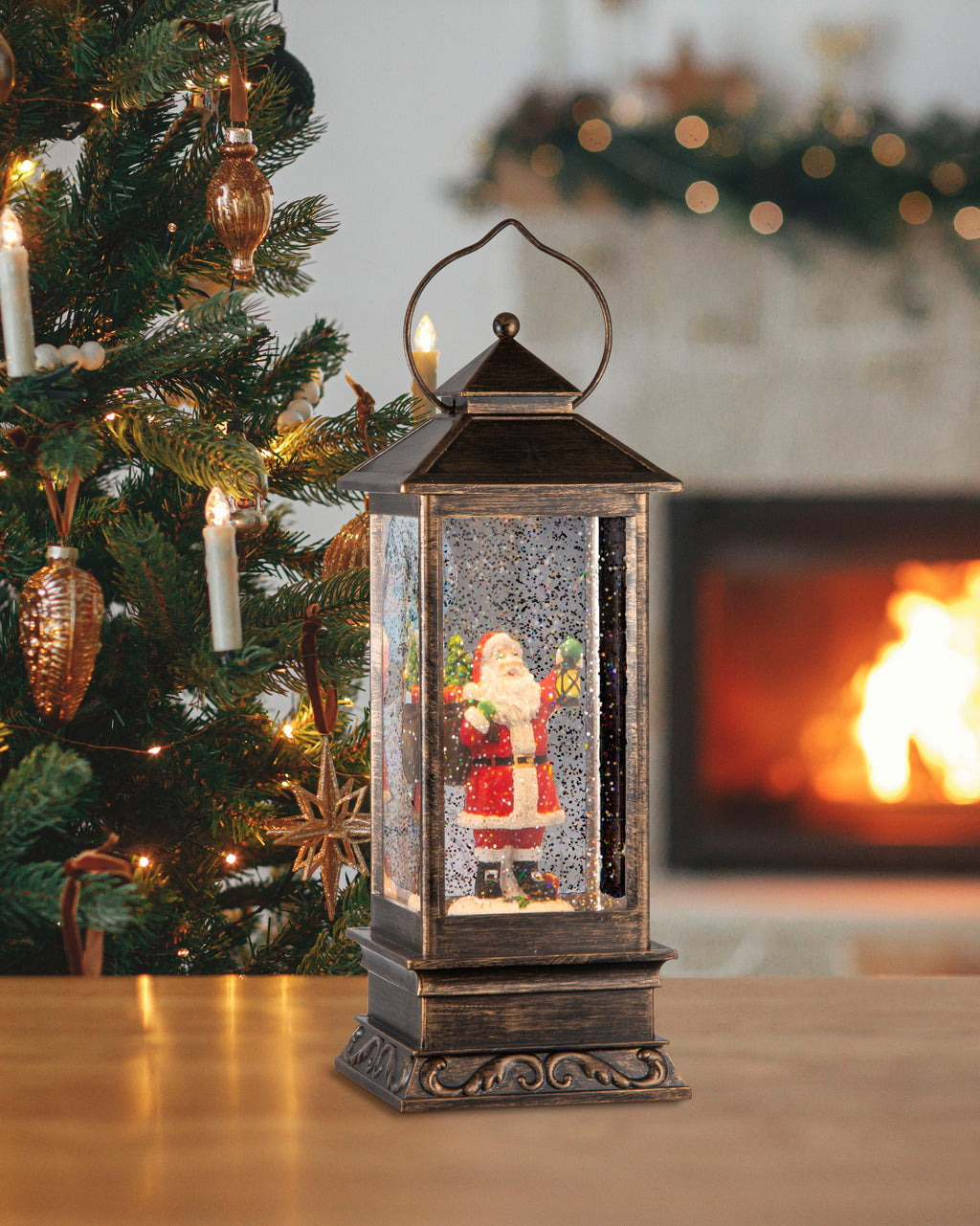 Christmas Snow Globe Lighted Musical Lantern Santa with Lamp USB and Battery Powered 14 X 14 X 31cm 1pc Box