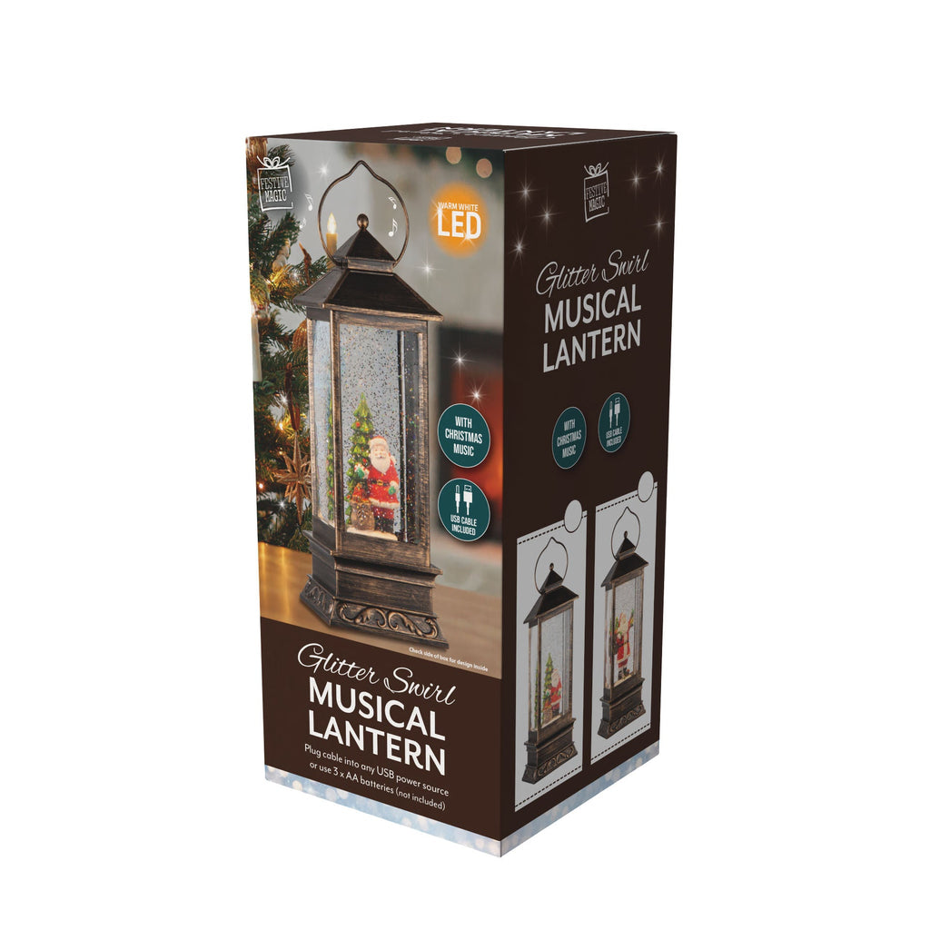 Christmas Snow Globe Lighted Musical Lantern Santa Standing with Tree USB and Battery Powered 14 X 14 X 31cm 1pc Box