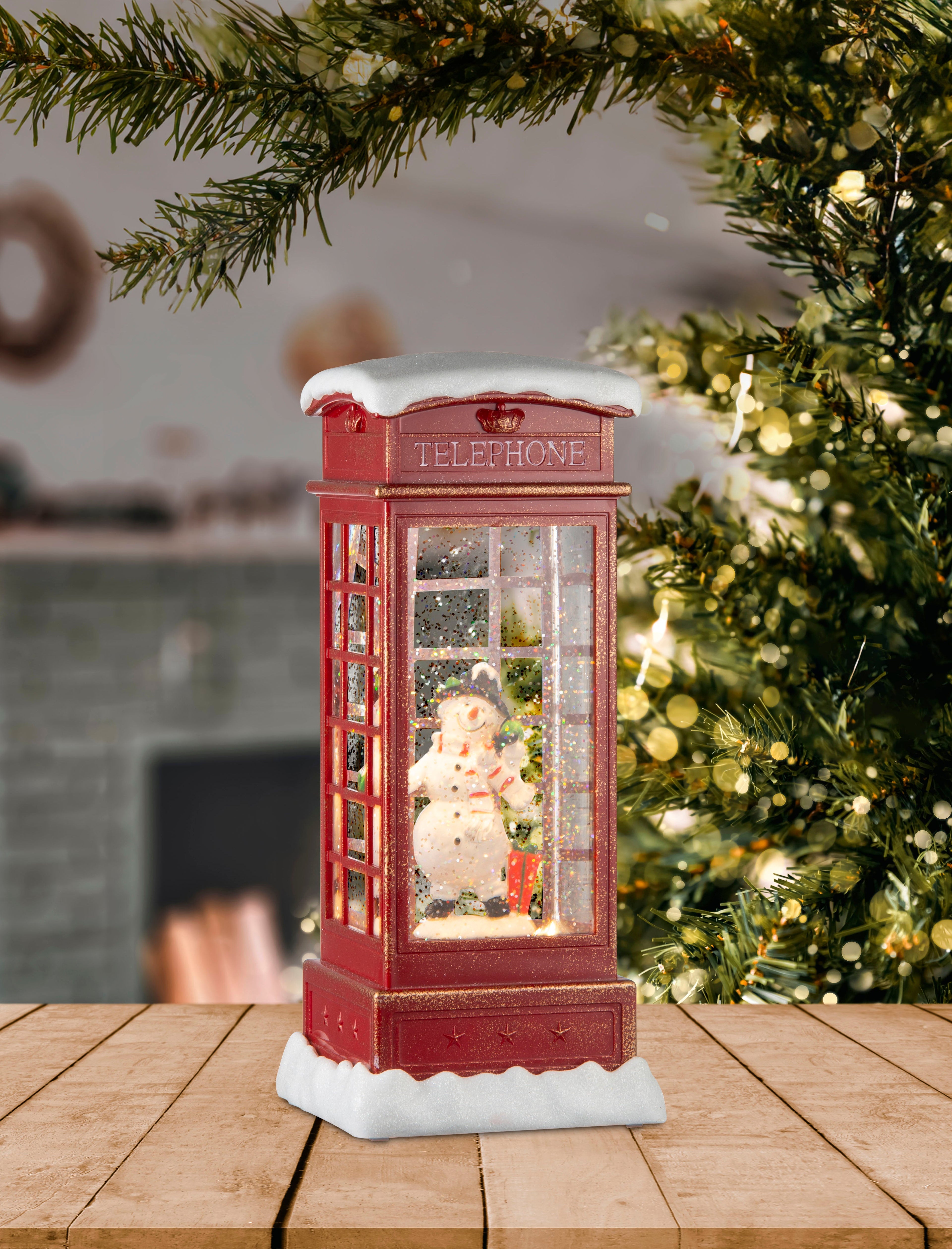 Glitter Swirl Musical Snowy Phonebooth USB and Battery Powered 15 X 15 X 29.5 Snow Man 1pc Box