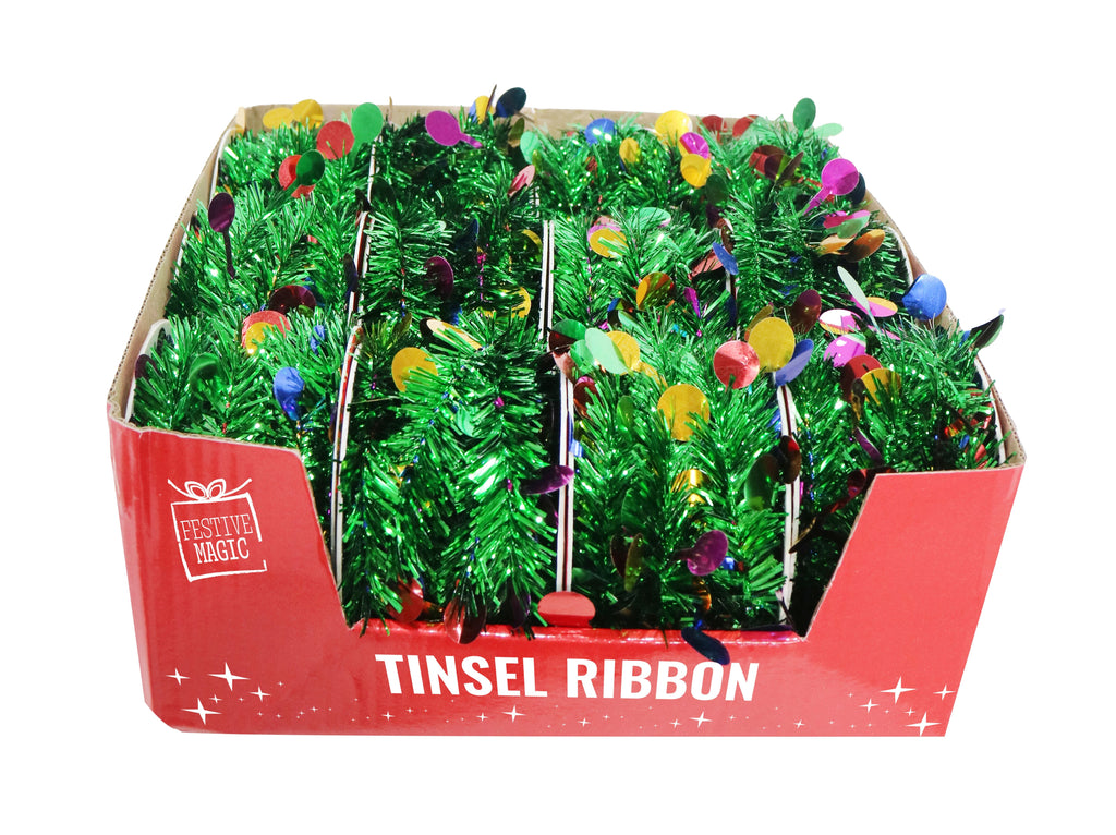Tinsel Ribbon with Die Cut Rainbow Dots 7.6cm Roll
