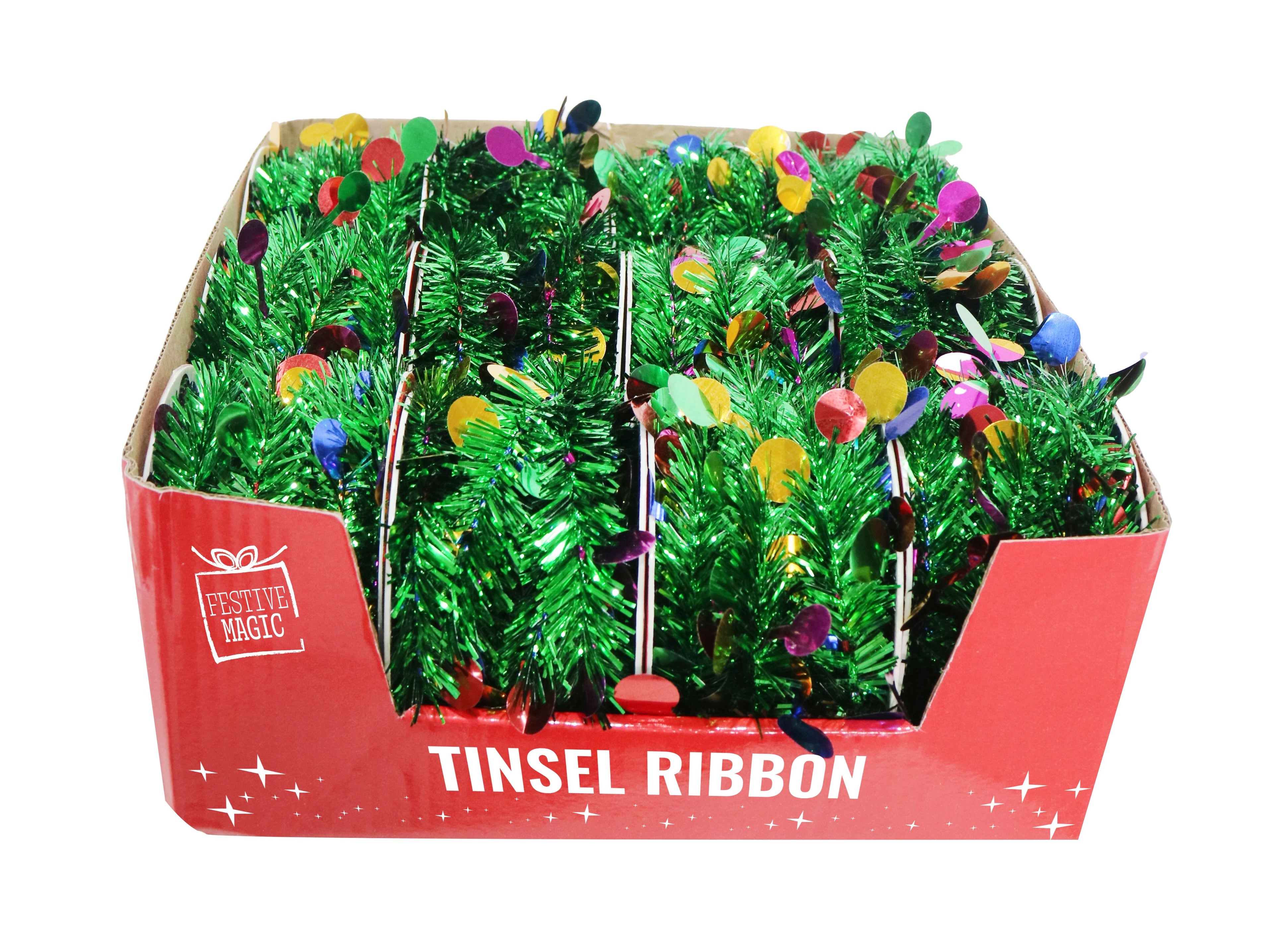 Tinsel Ribbon with Die Cut Rainbow Dots 7.6cm Roll