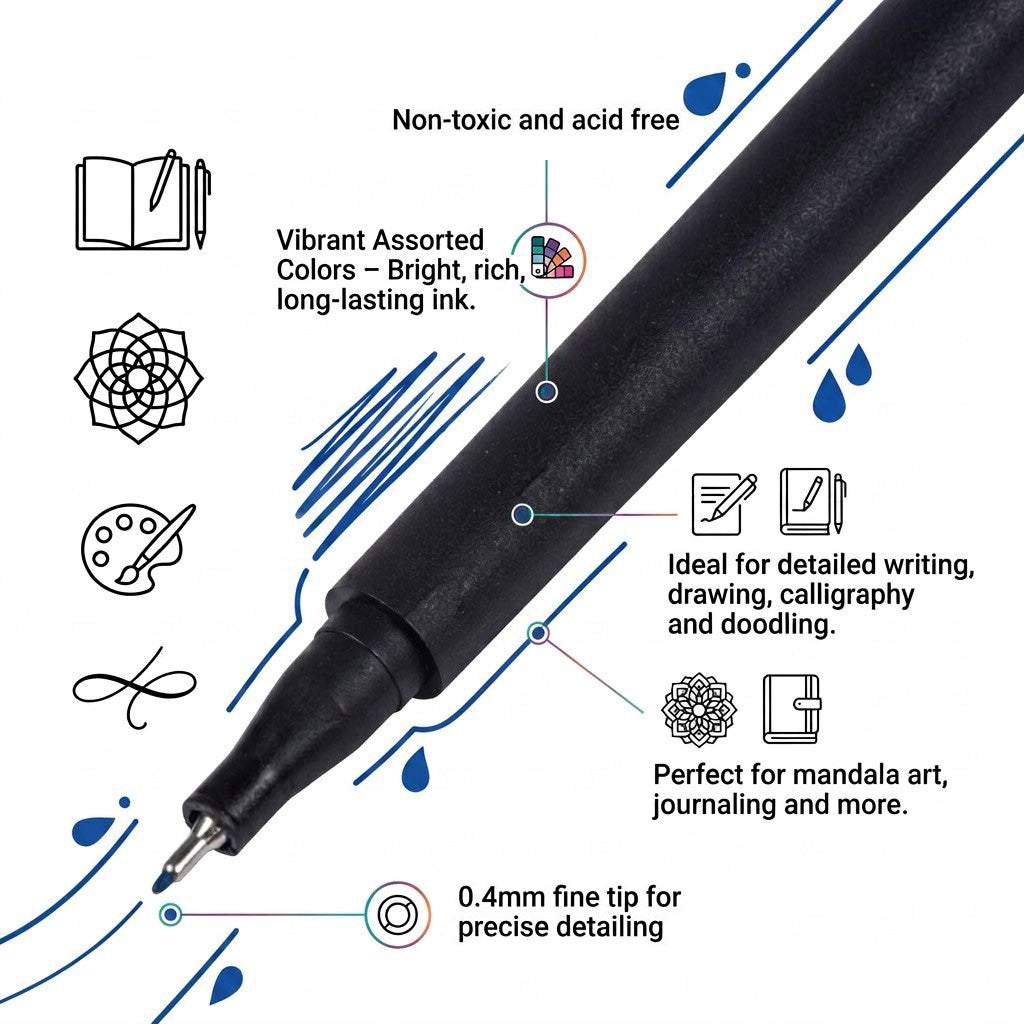 Fineliner Pen Bright Colours 0.4mm Tip 12pcs