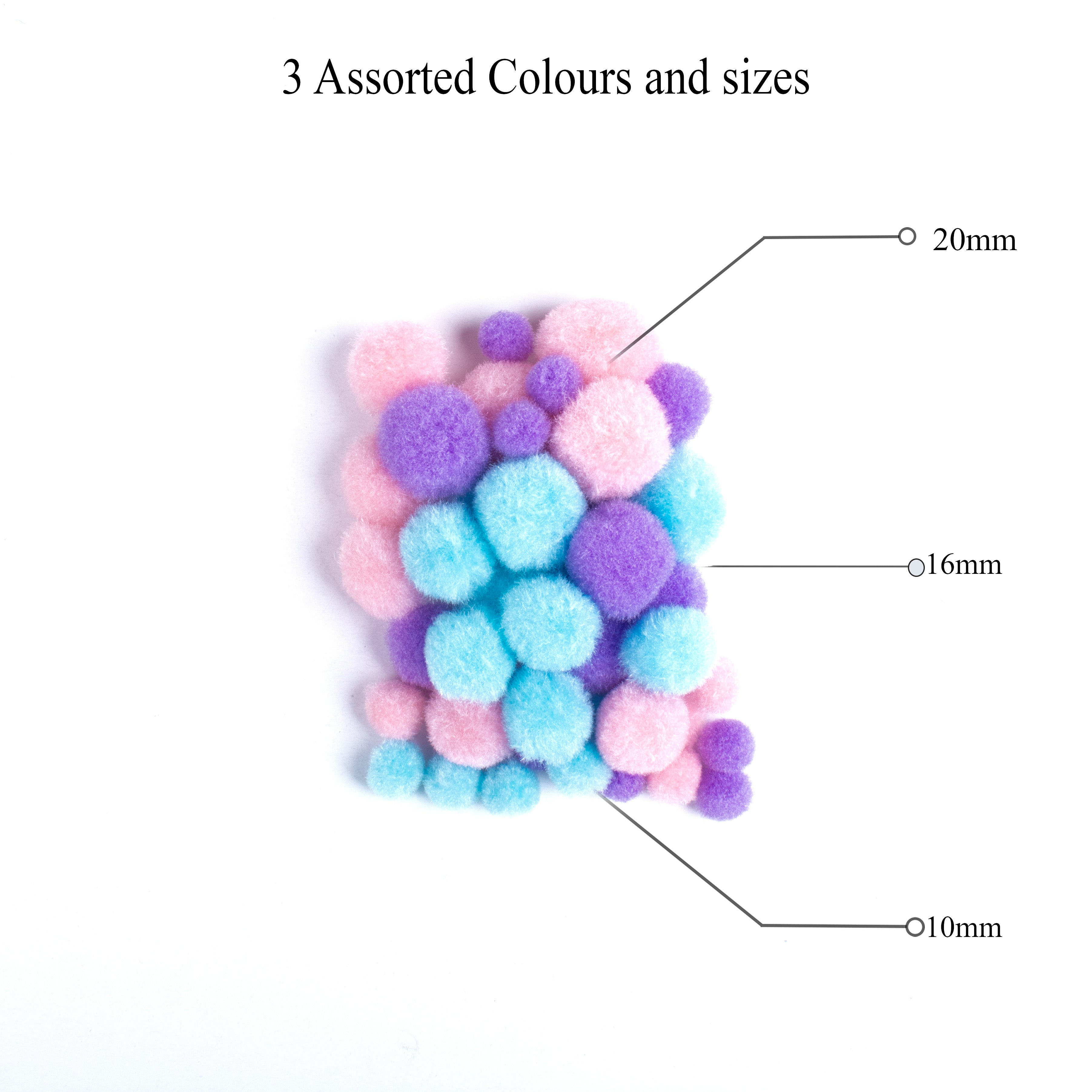 Pom Pom Pastel Assorted Sizes 46pc