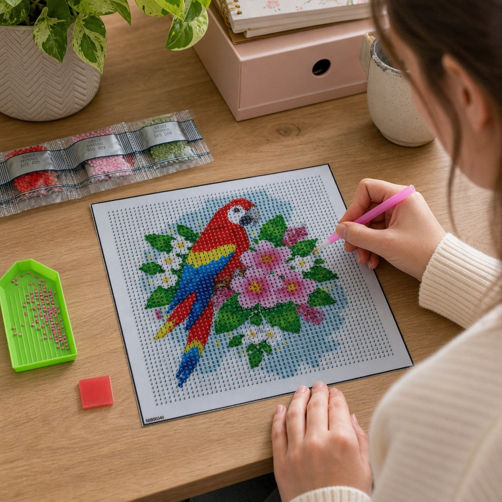 5D Diamond Painting Kit Tropical Parrot 15 X 15cm 1pc