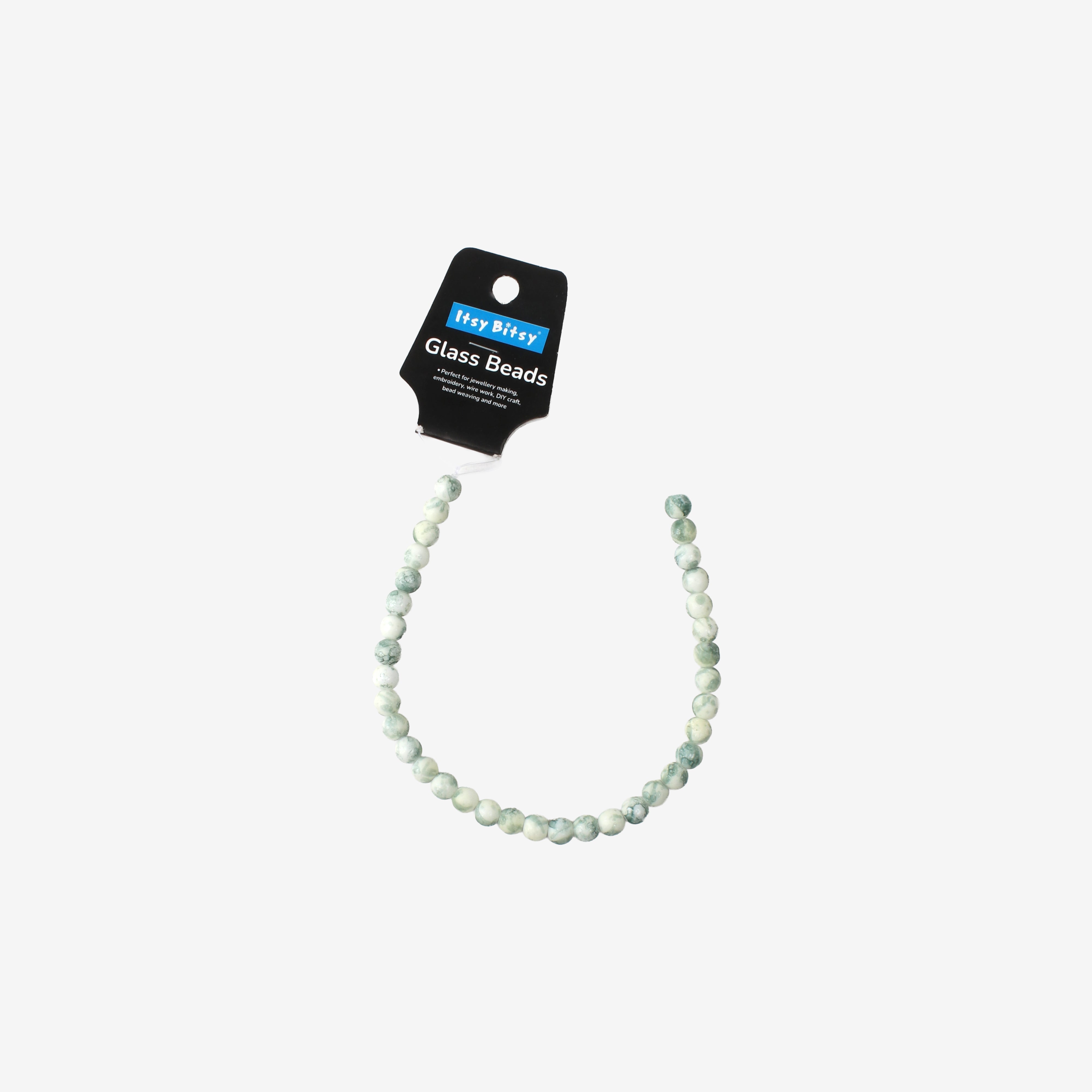 Glass Bead Round Dual Tone White & Green 8mm 35beads 1string