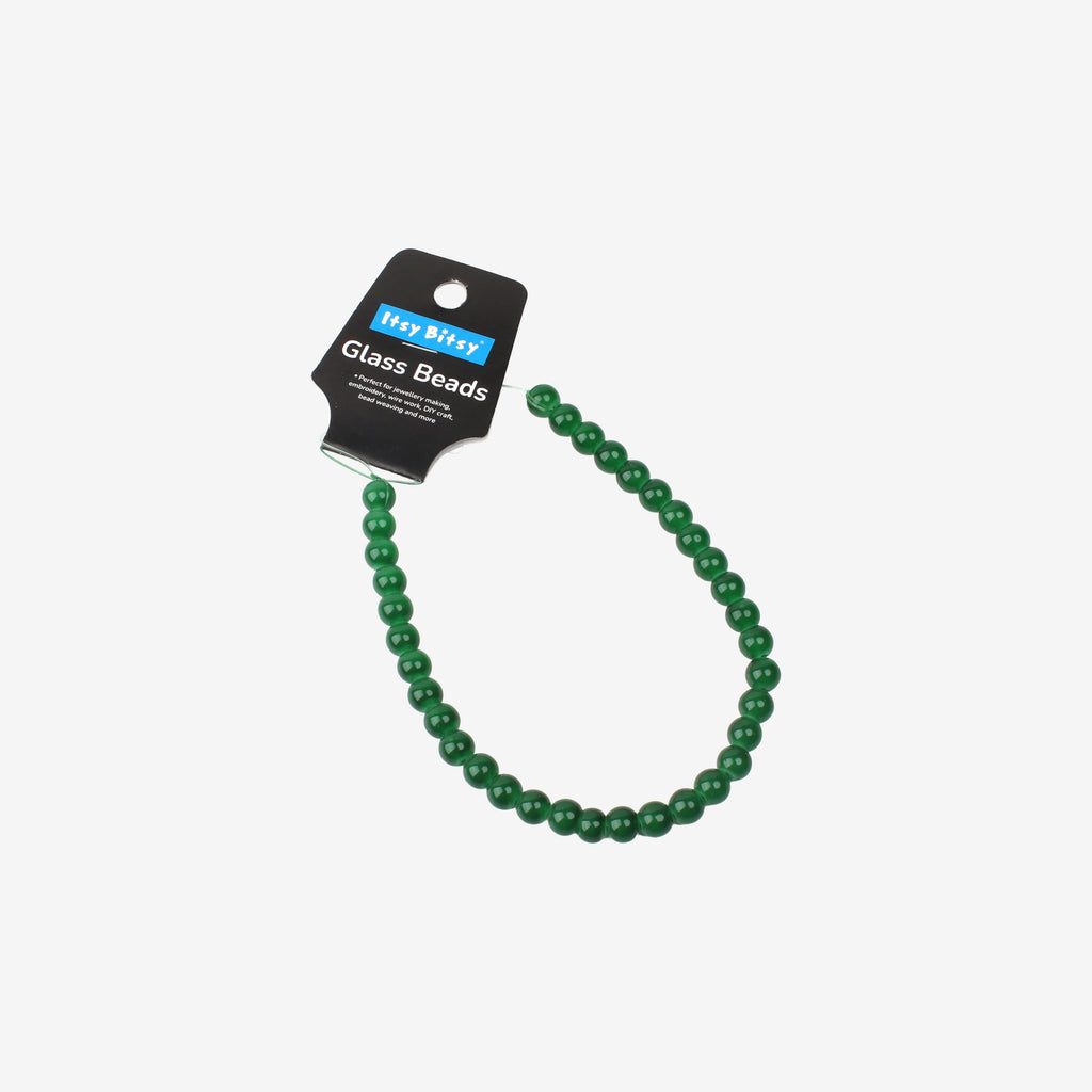Glass Bead Round Green 8mm 35beads 1string