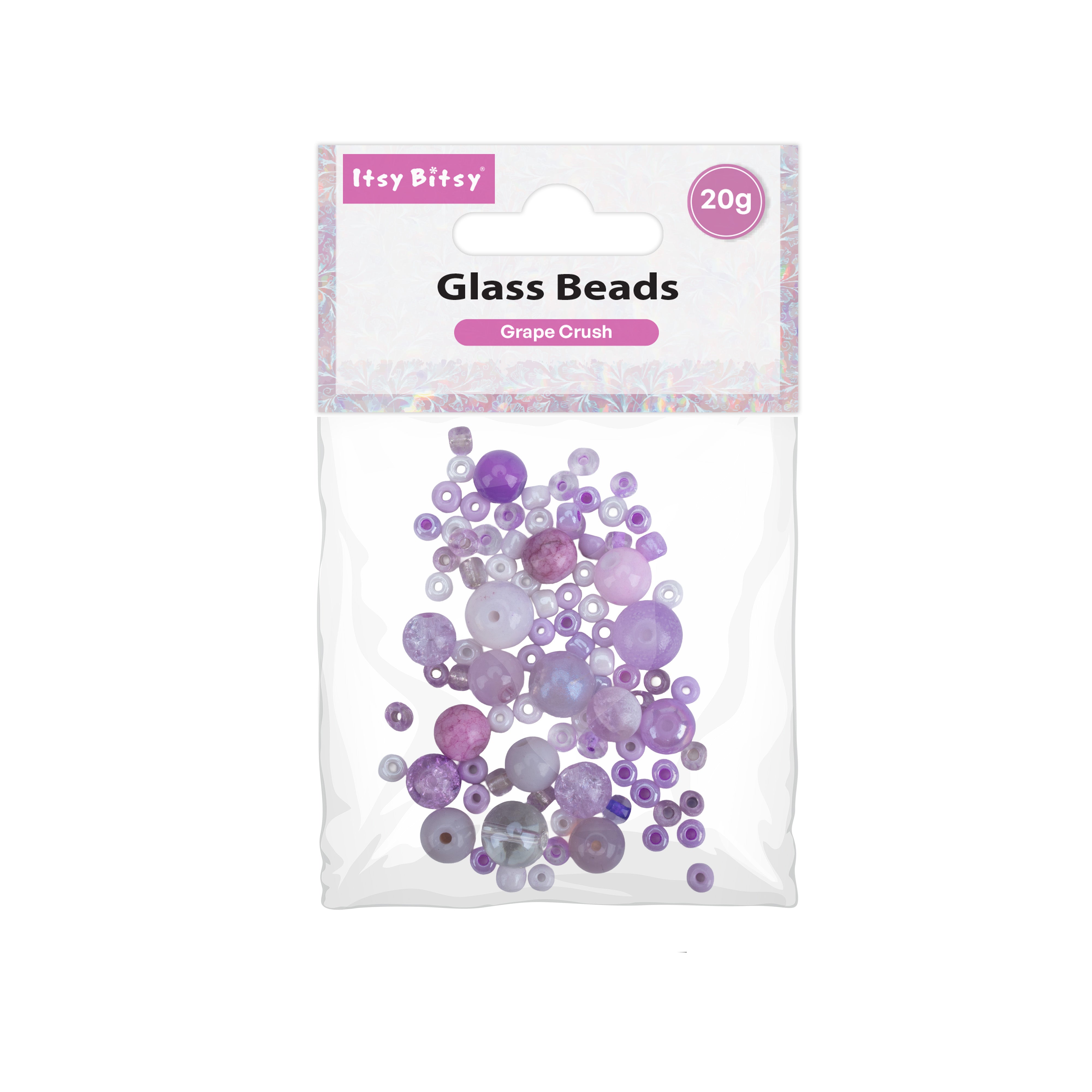 Glass Beads Assorted Sizes Grape Crush 20gm PBHC IB
