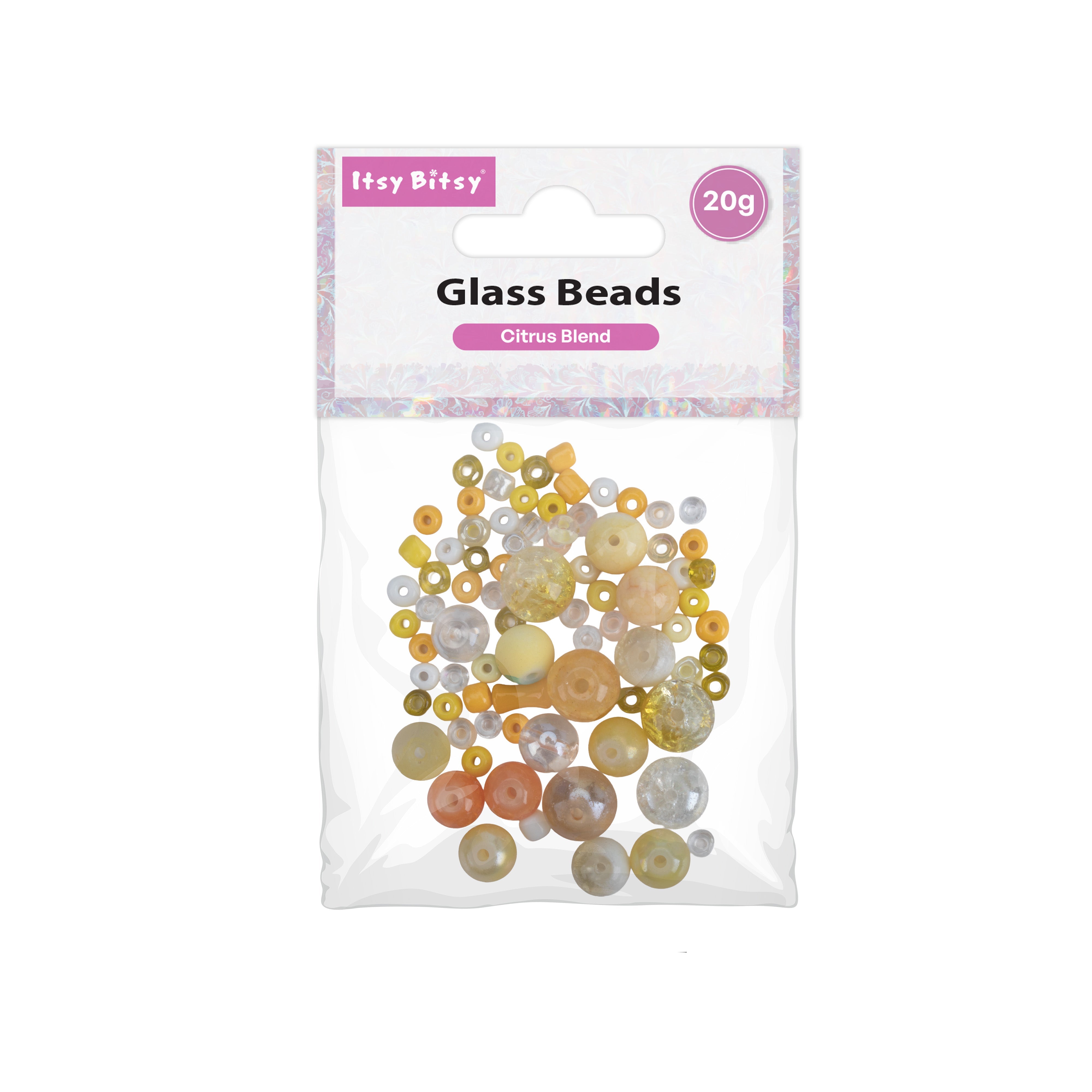 Glass Beads Assorted Sizes Citrus Blend 20gm PBHC IB