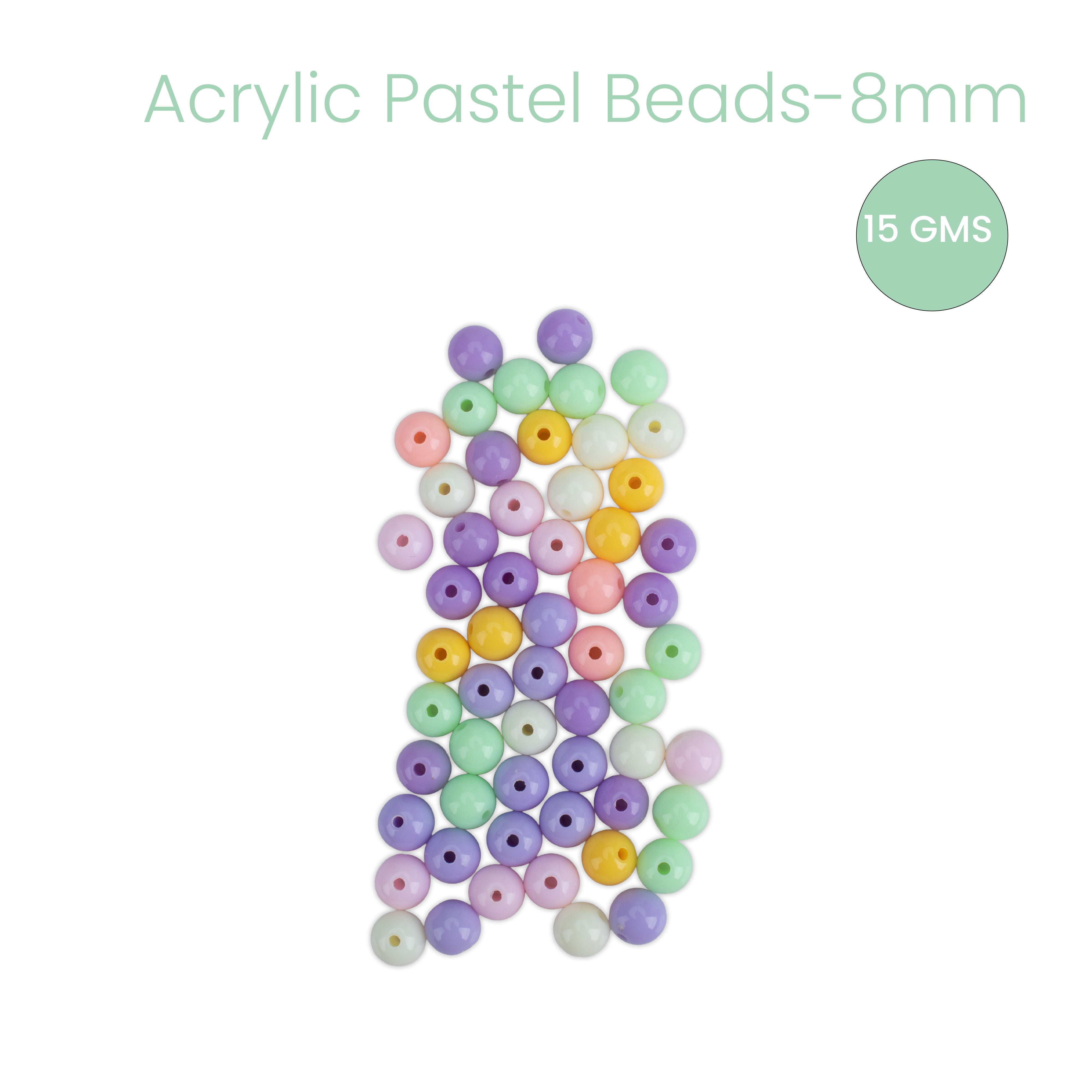 Acrylic Beads Pastel Purple Cream Baby Pink Light Pink & Pale Yellow 8mm 15gm PBHC IB
