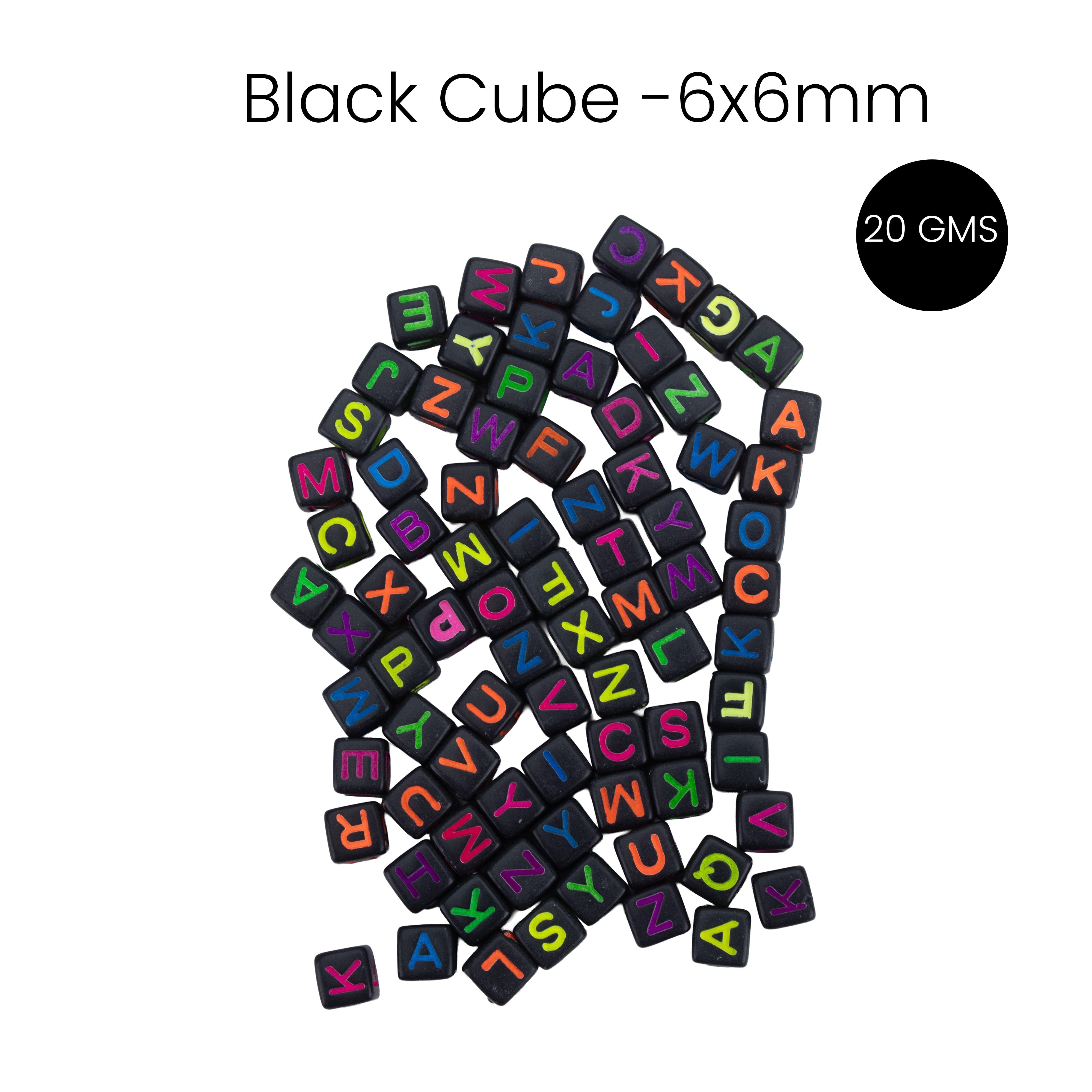 Alphabet Beads Black Cube 6 x 6mm 20gm PBHC IB