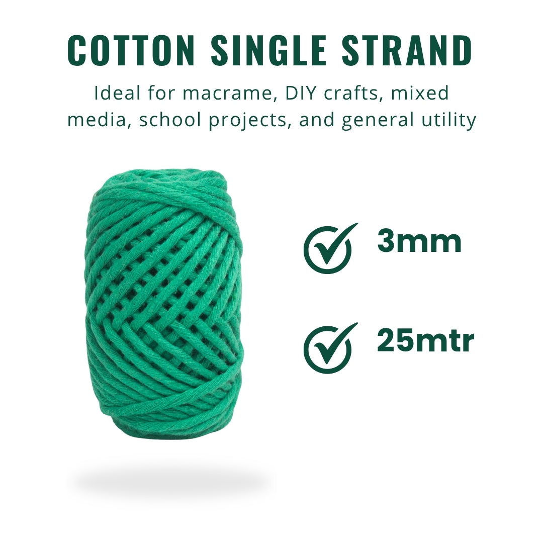Cotton Single Strand Leaf Firozi 3mm 25Mtr Roll