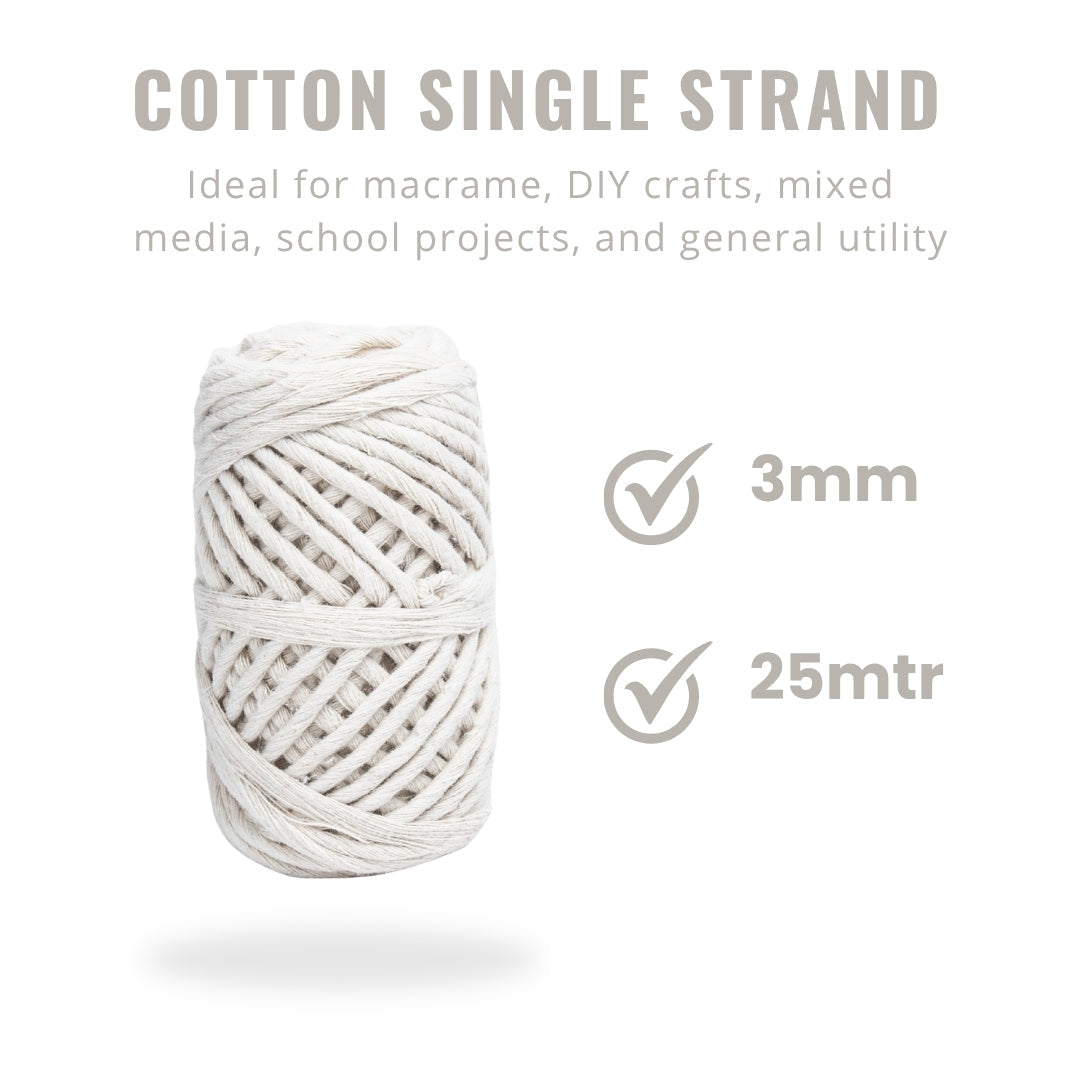 Cotton Single Strand Cream 3mm 25Mtr Roll