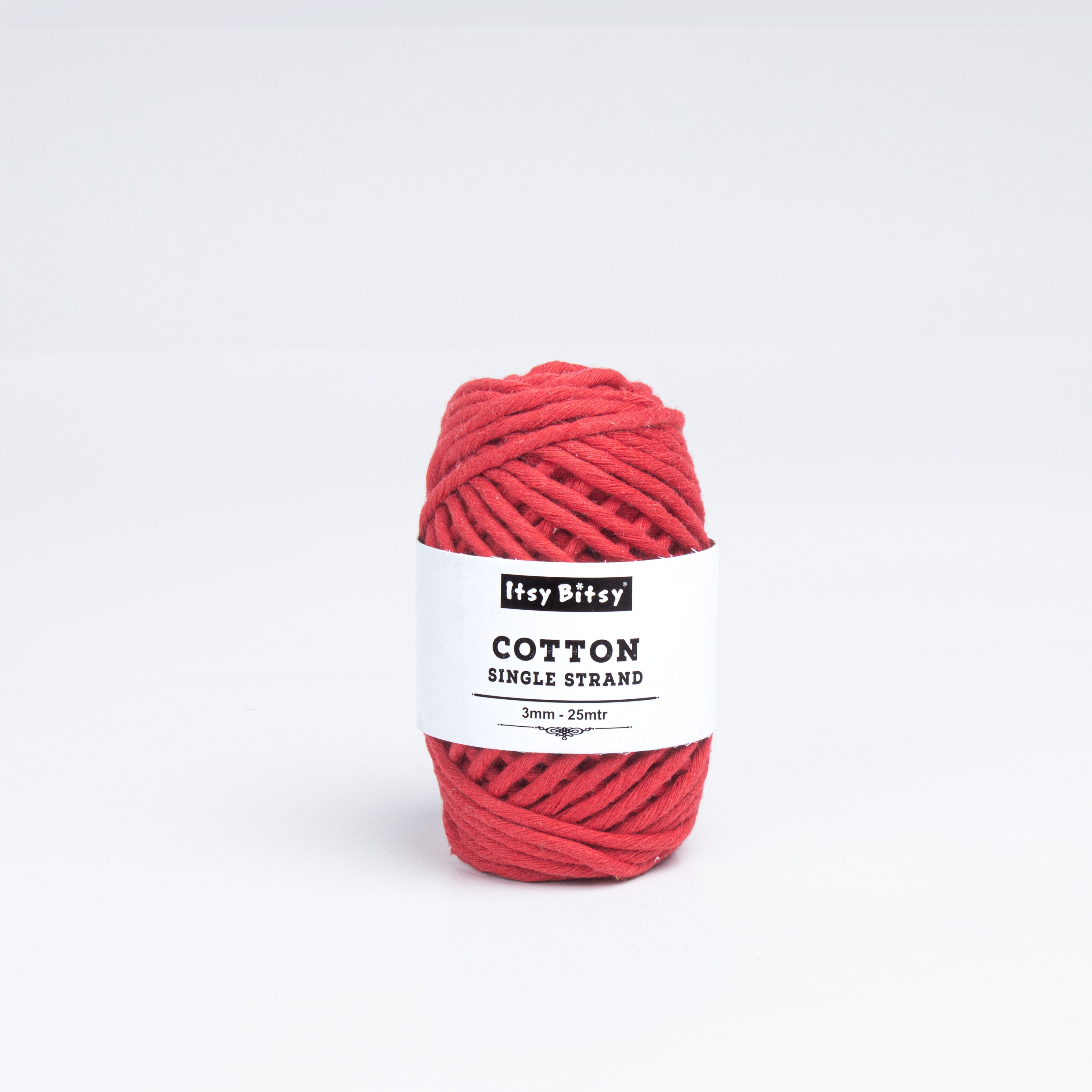 Cotton Single Strand Red 3mm 25Mtr Roll