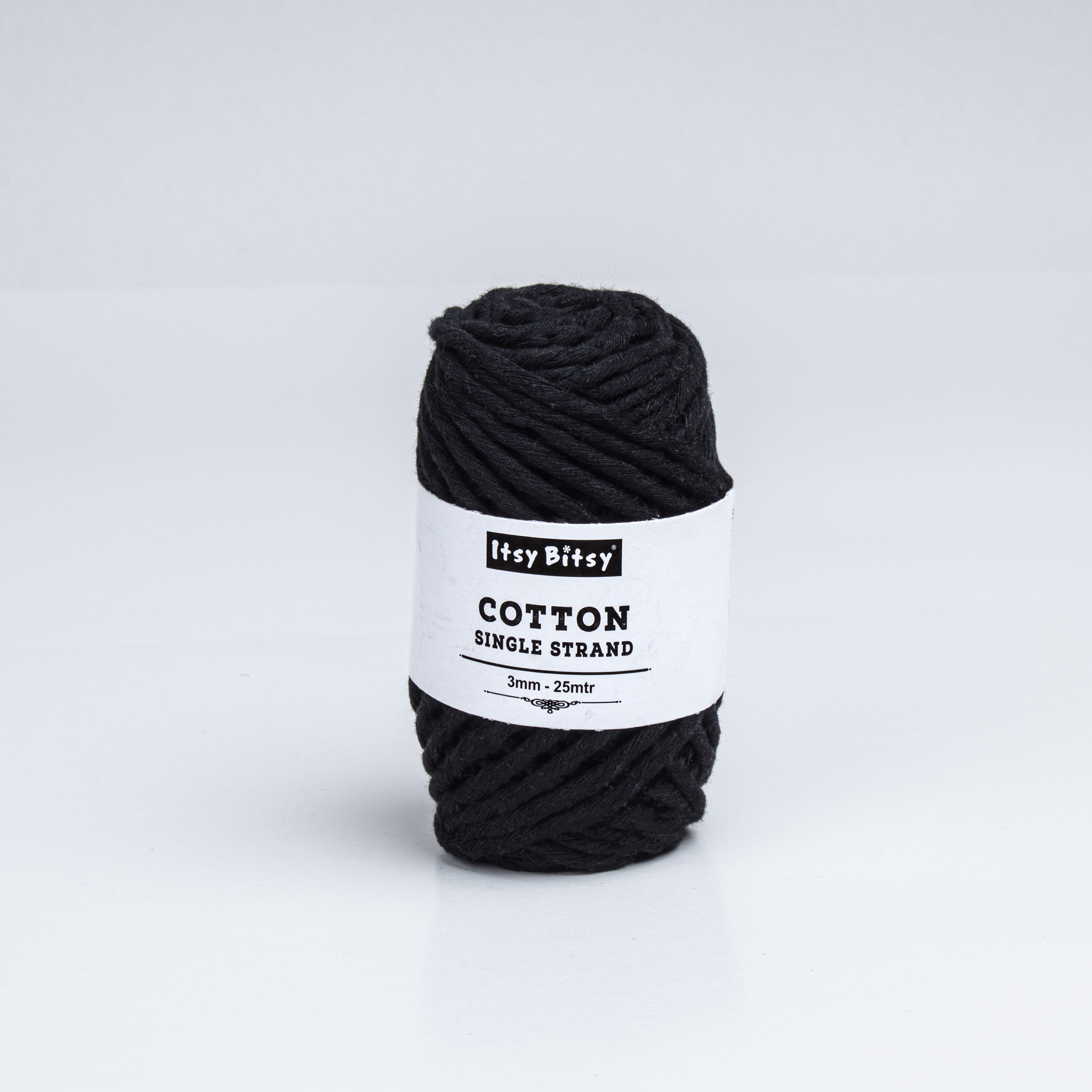 Cotton Single Strand Black 3mm 25Mtr Roll