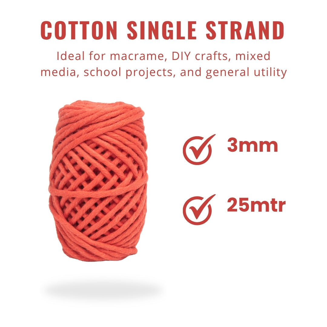 Cotton Single Strand Orange 3mm 25Mtr Roll