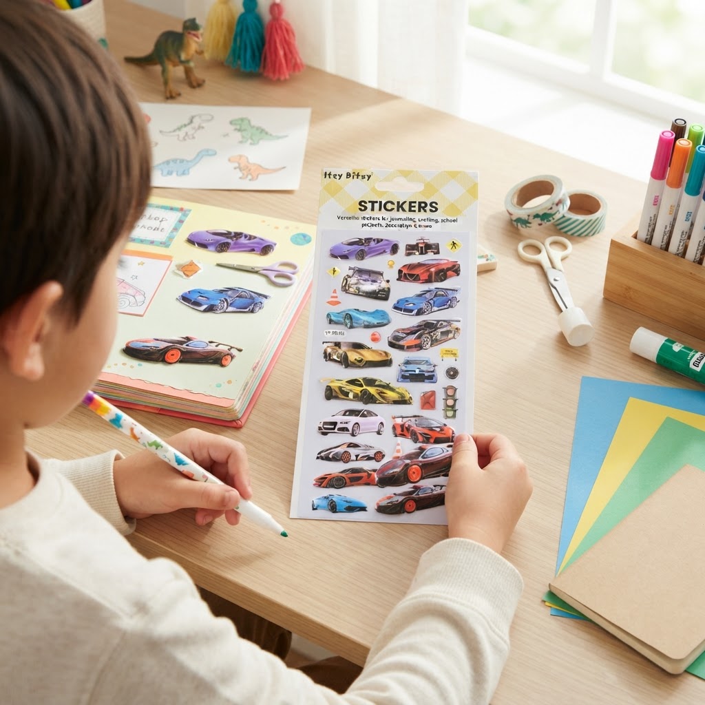 Fun Puffy Stickers Fast Car 28pcs 1Pack