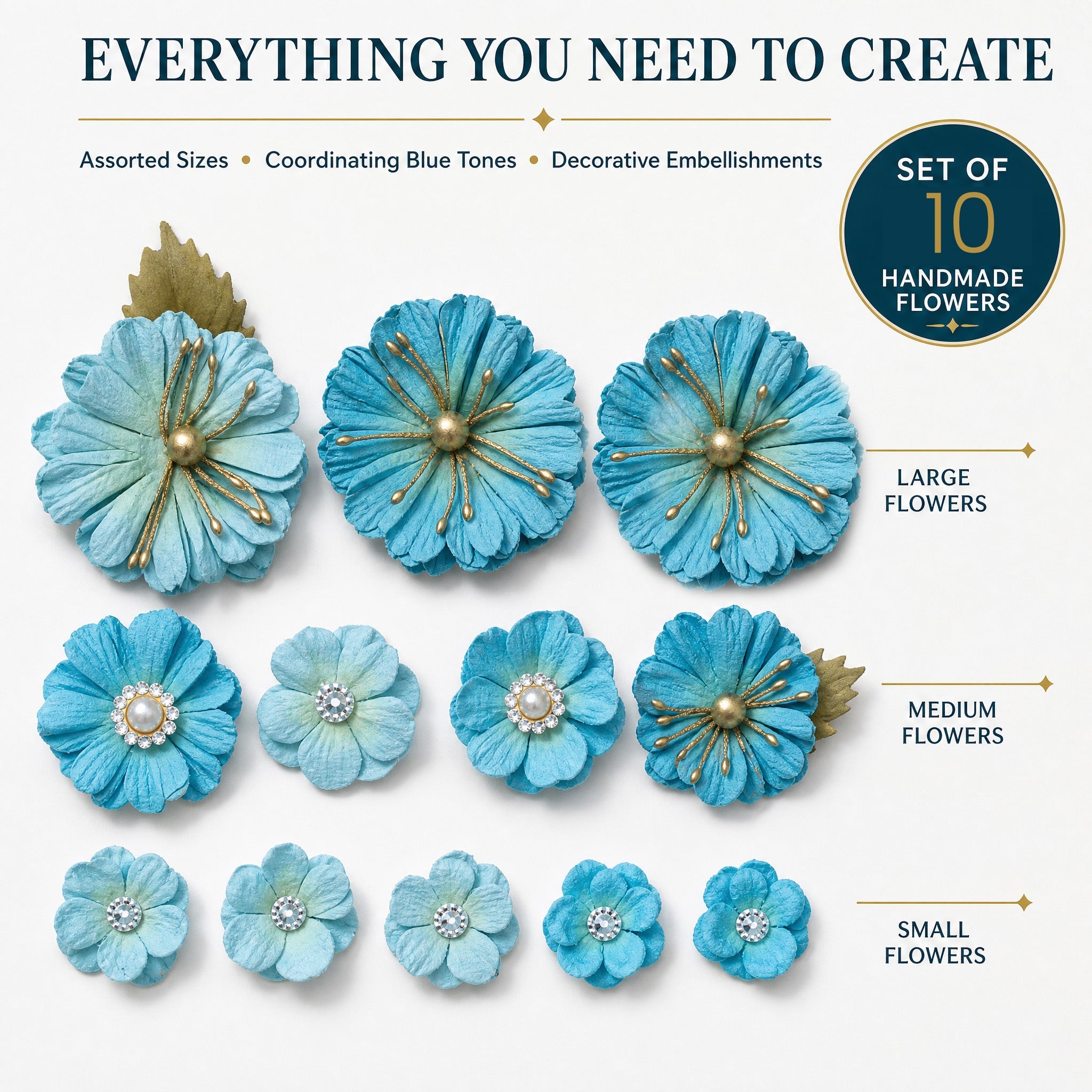 Handmade Flowers Liora Crystal Blue 10pc