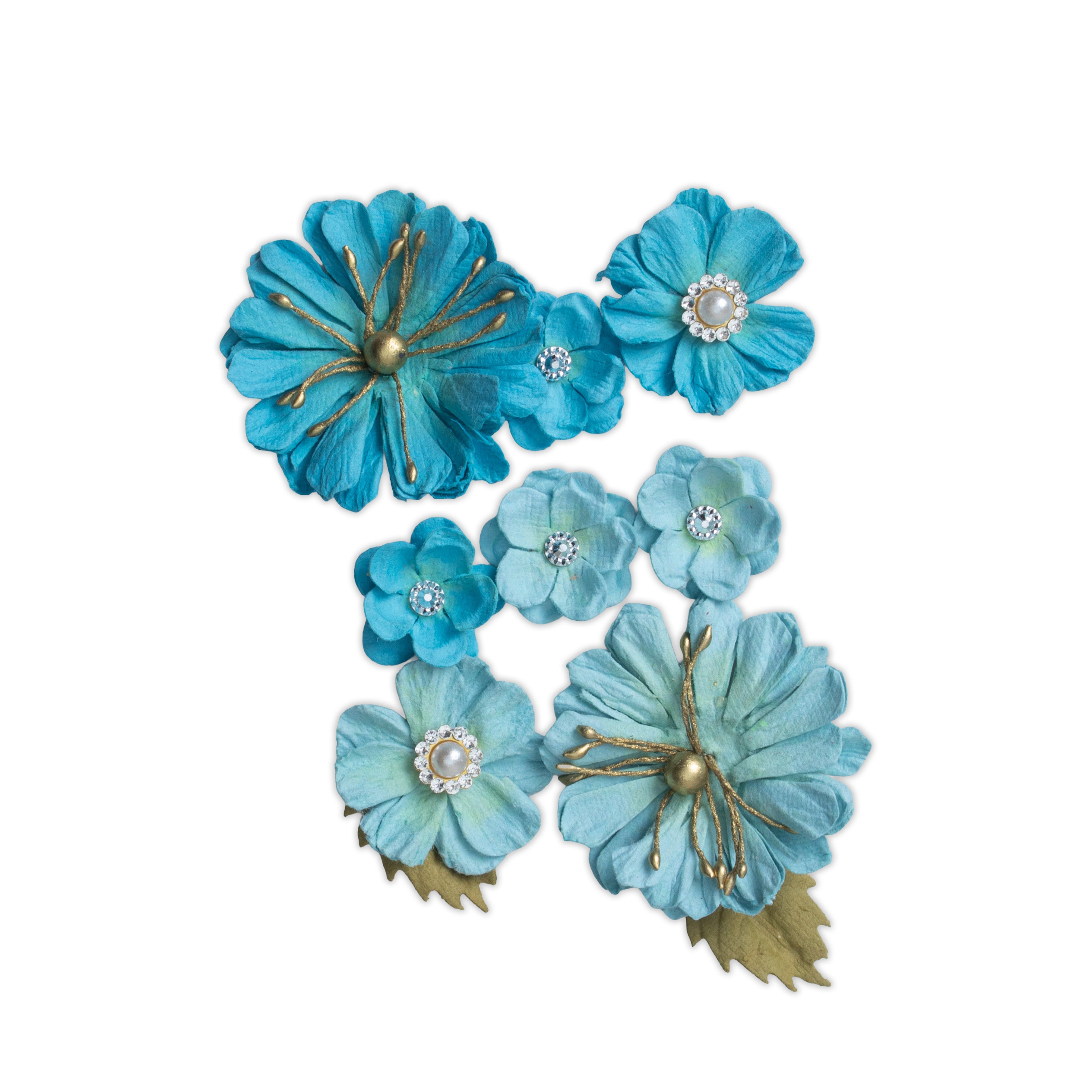 Handmade Flowers Liora Crystal Blue 10pc