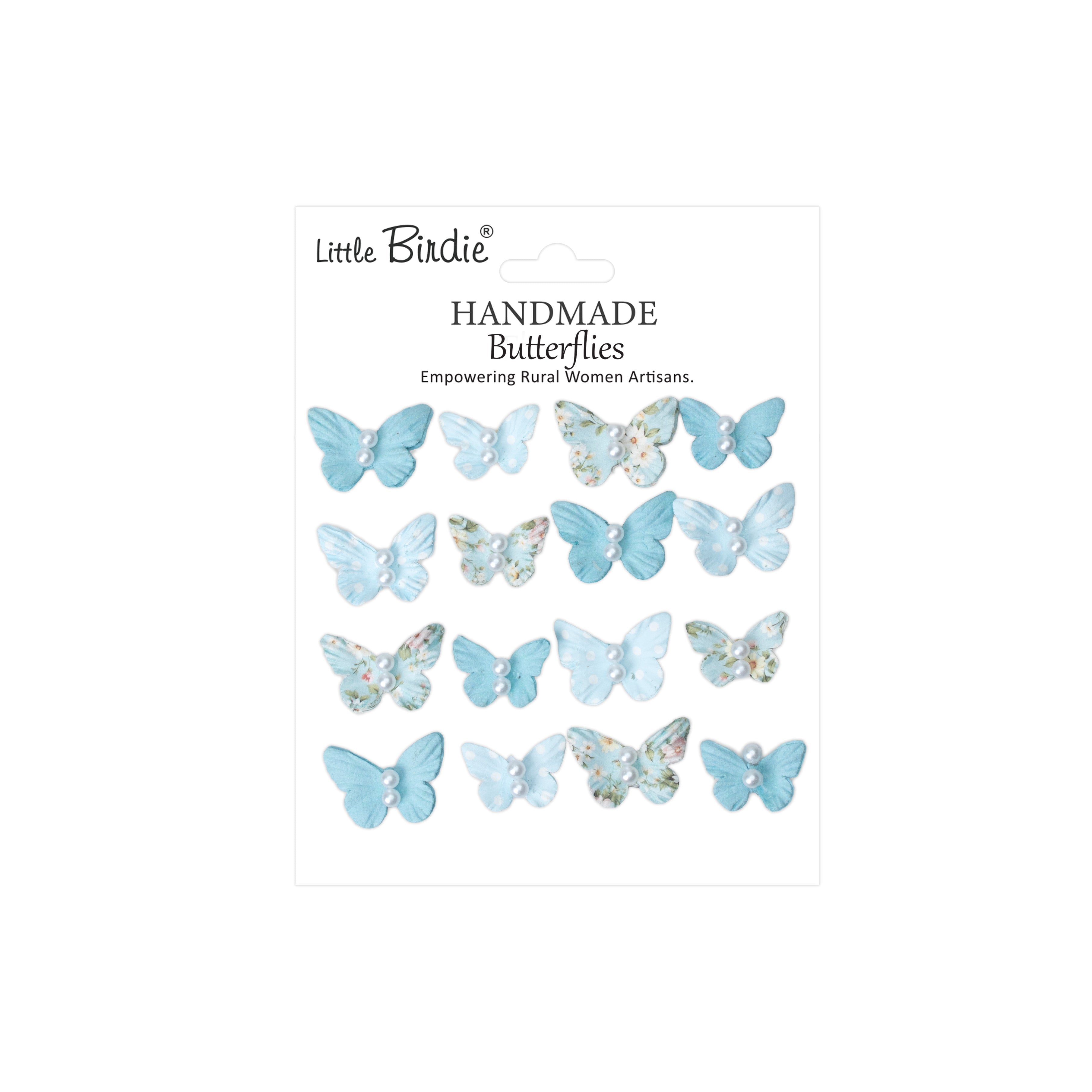 Handmade Printed Paper Butterflies Pearly Flutter Blue Symphony 16pc