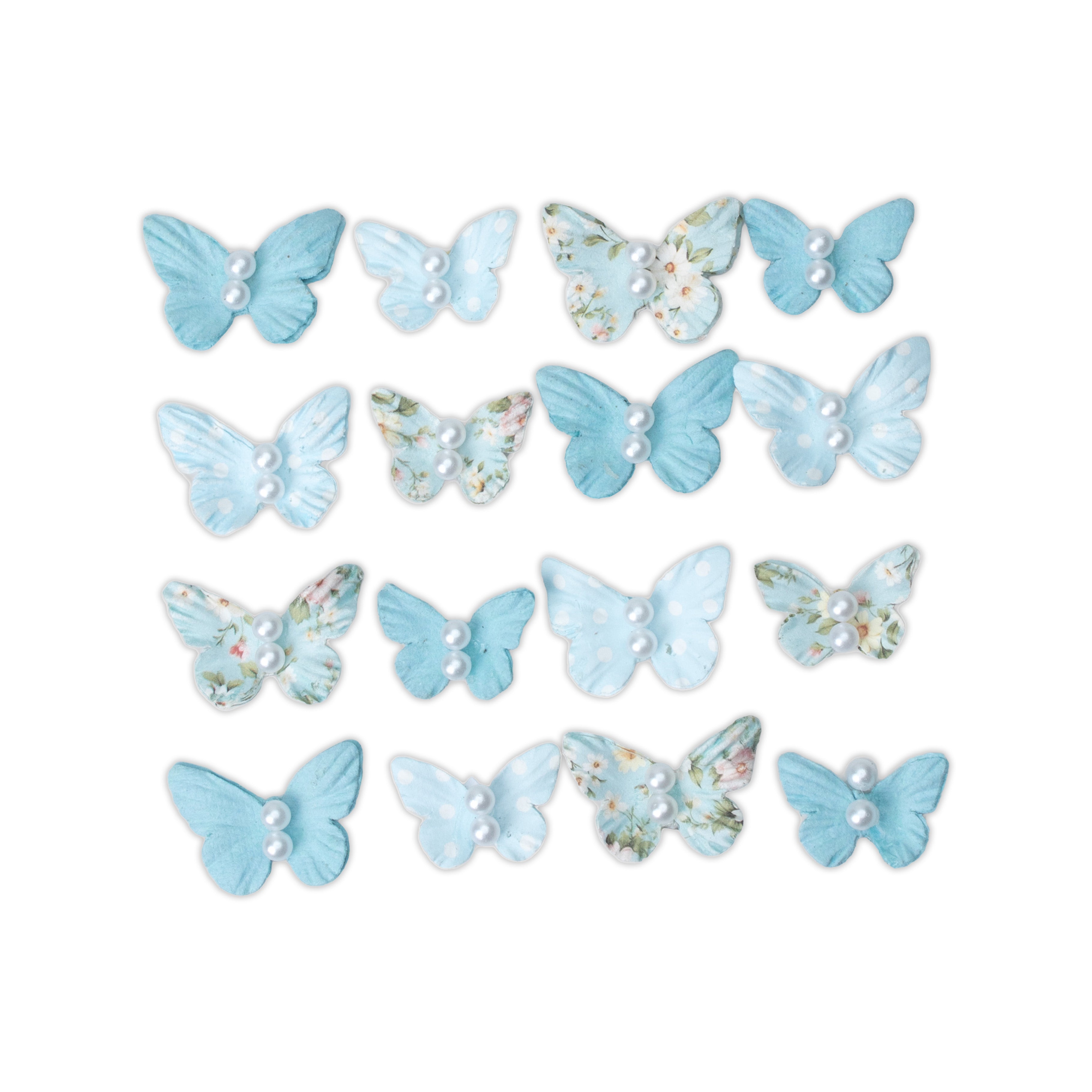 Handmade Printed Paper Butterflies Pearly Flutter Blue Symphony 16pc