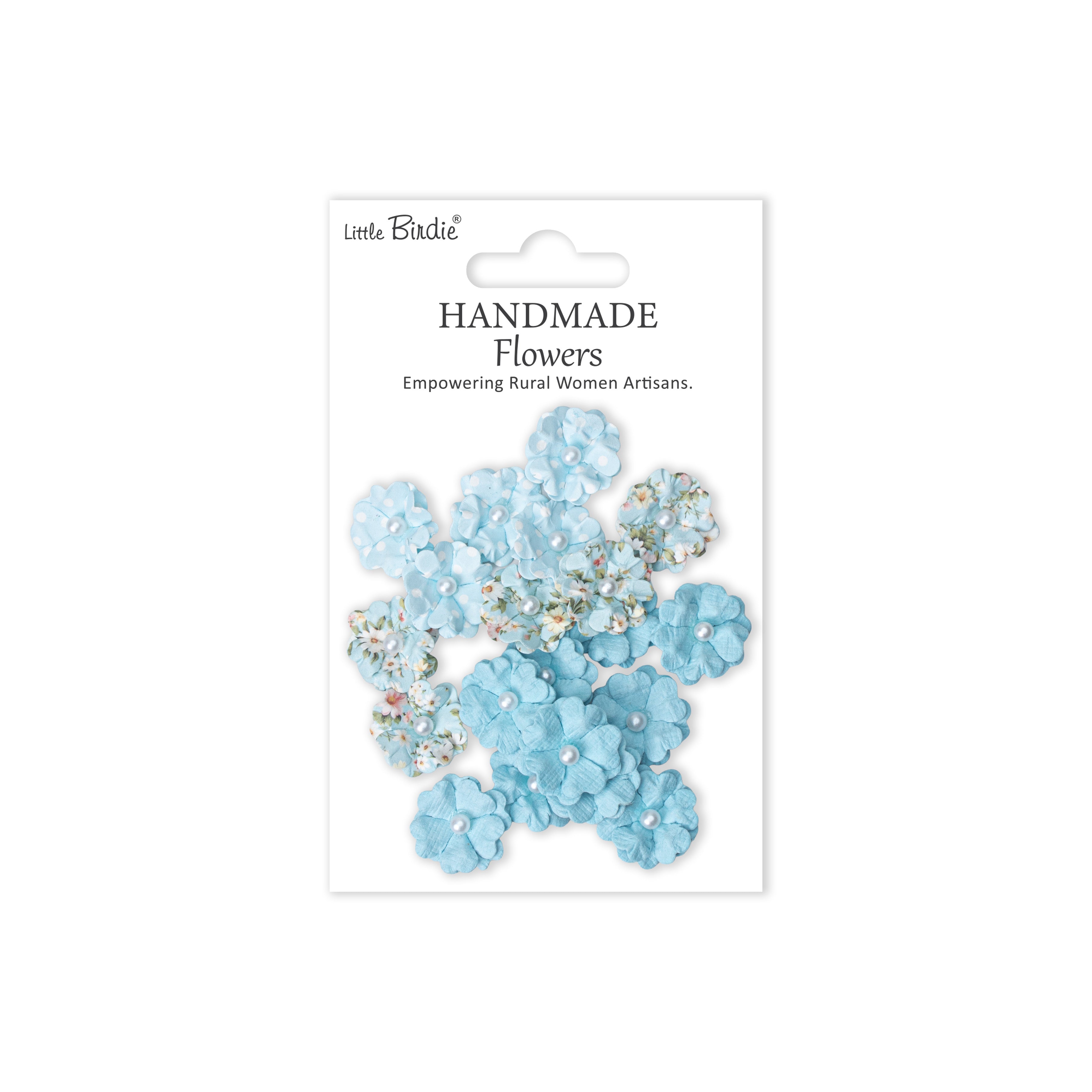 Handmade Printed Paper Flowers Lucile Blue Symphony 20pc
