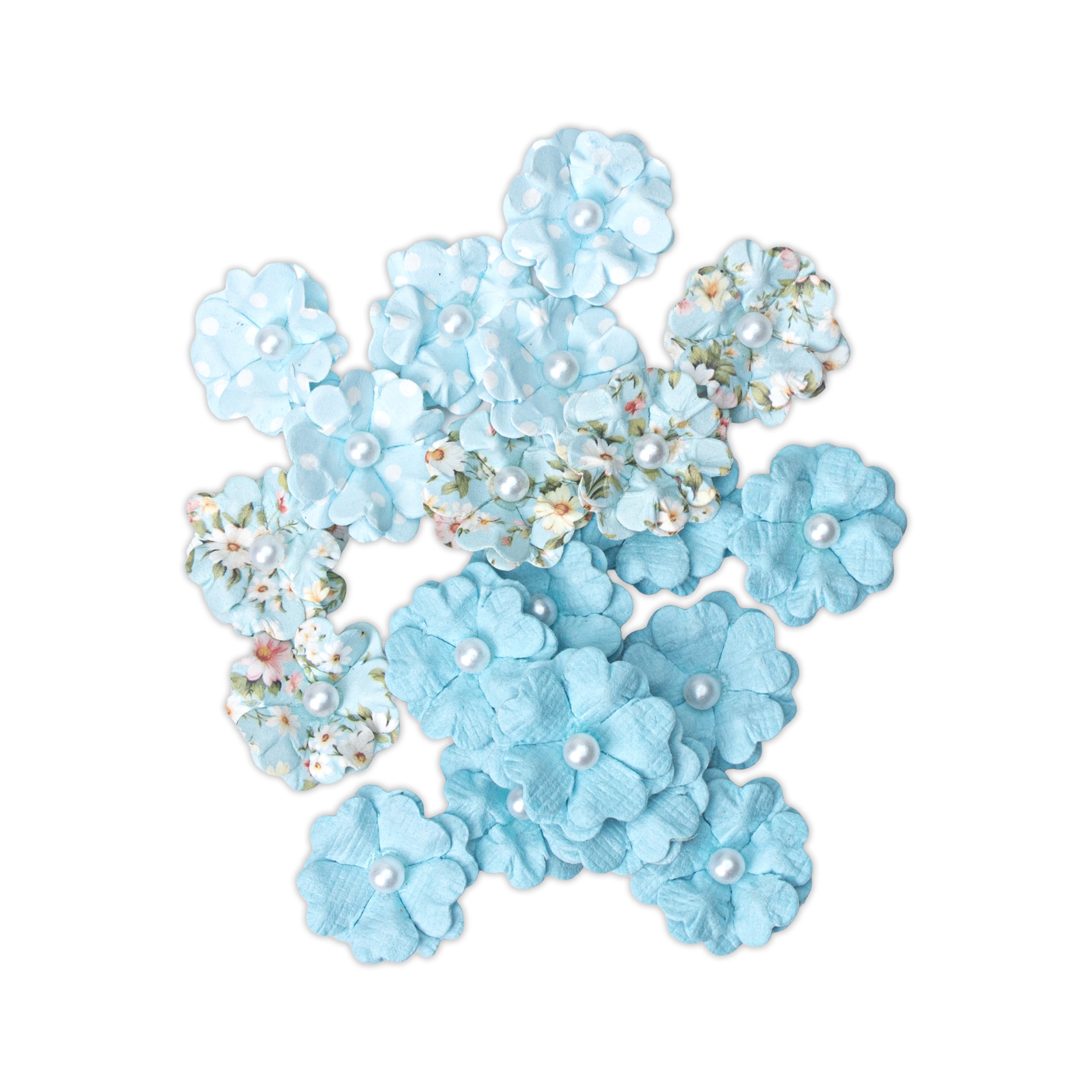 Handmade Printed Paper Flowers Lucile Blue Symphony 20pc
