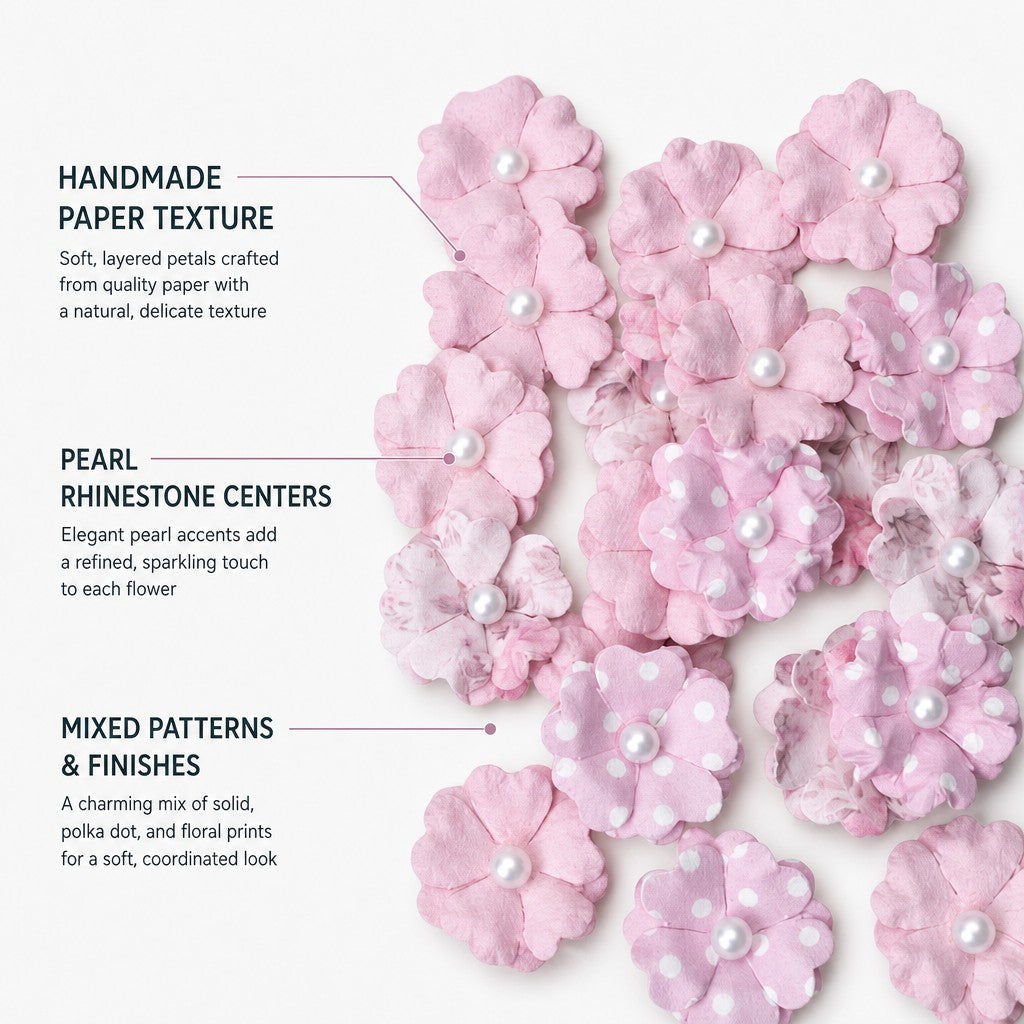 Handmade Printed Paper Flowers Lucile Pink Symphony 20pc