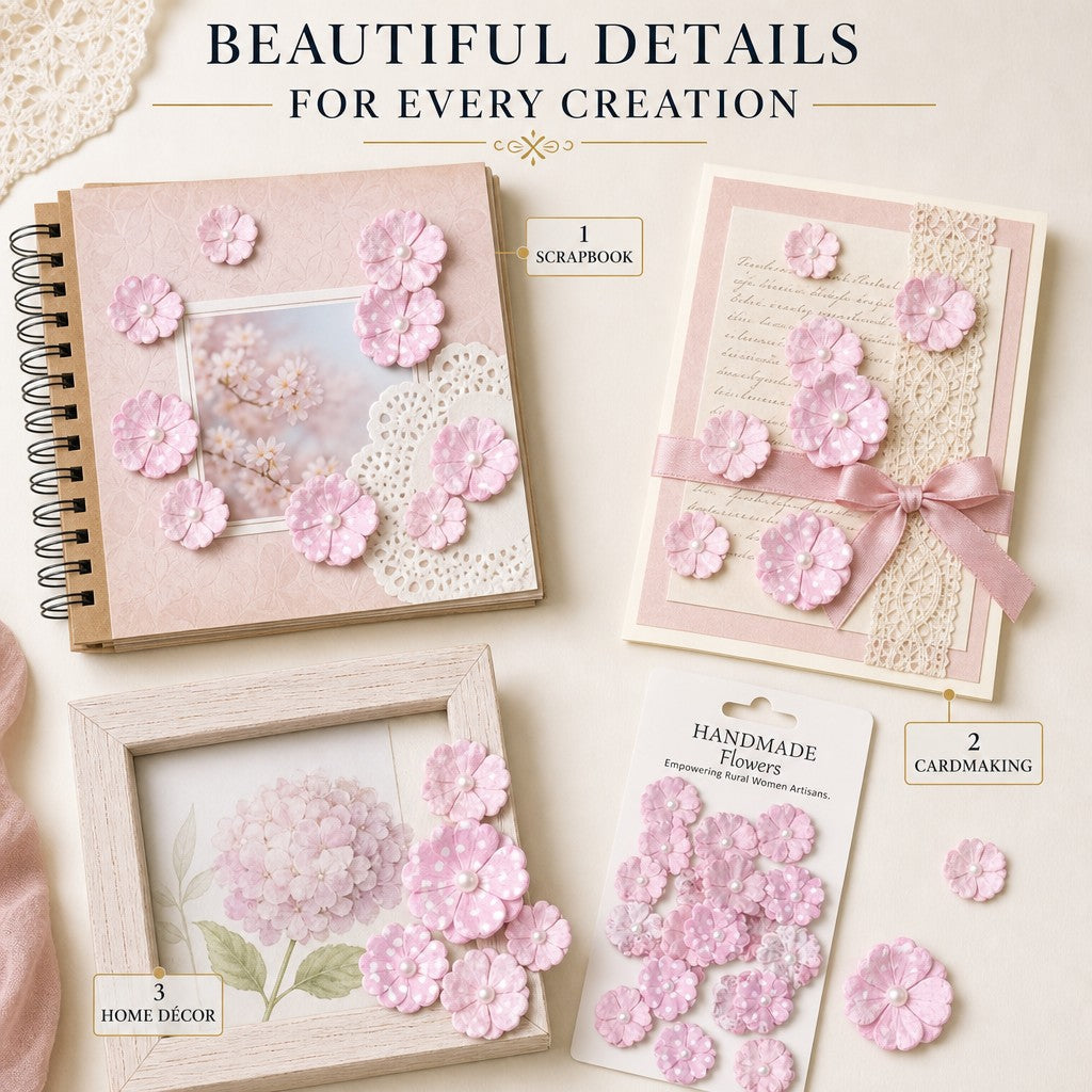 Handmade Printed Paper Flowers Lucile Pink Symphony 20pc