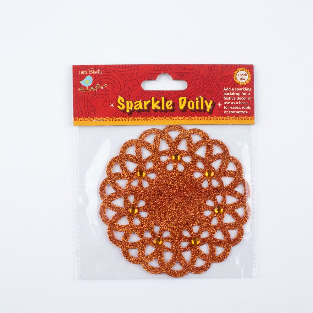 SPARKLE DOILY ORANGE 4 INCH 1PC