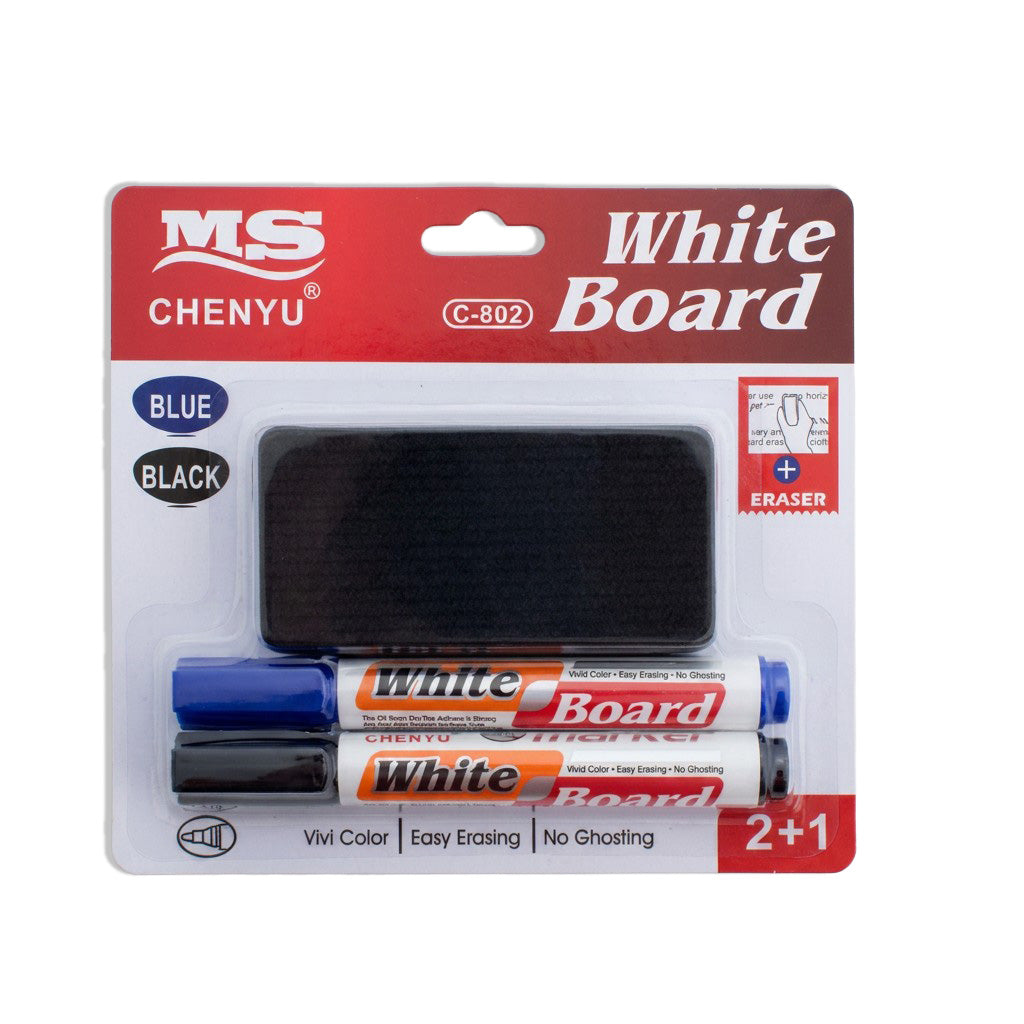 White Board Marker Balck and Blue Colour with Duster 2