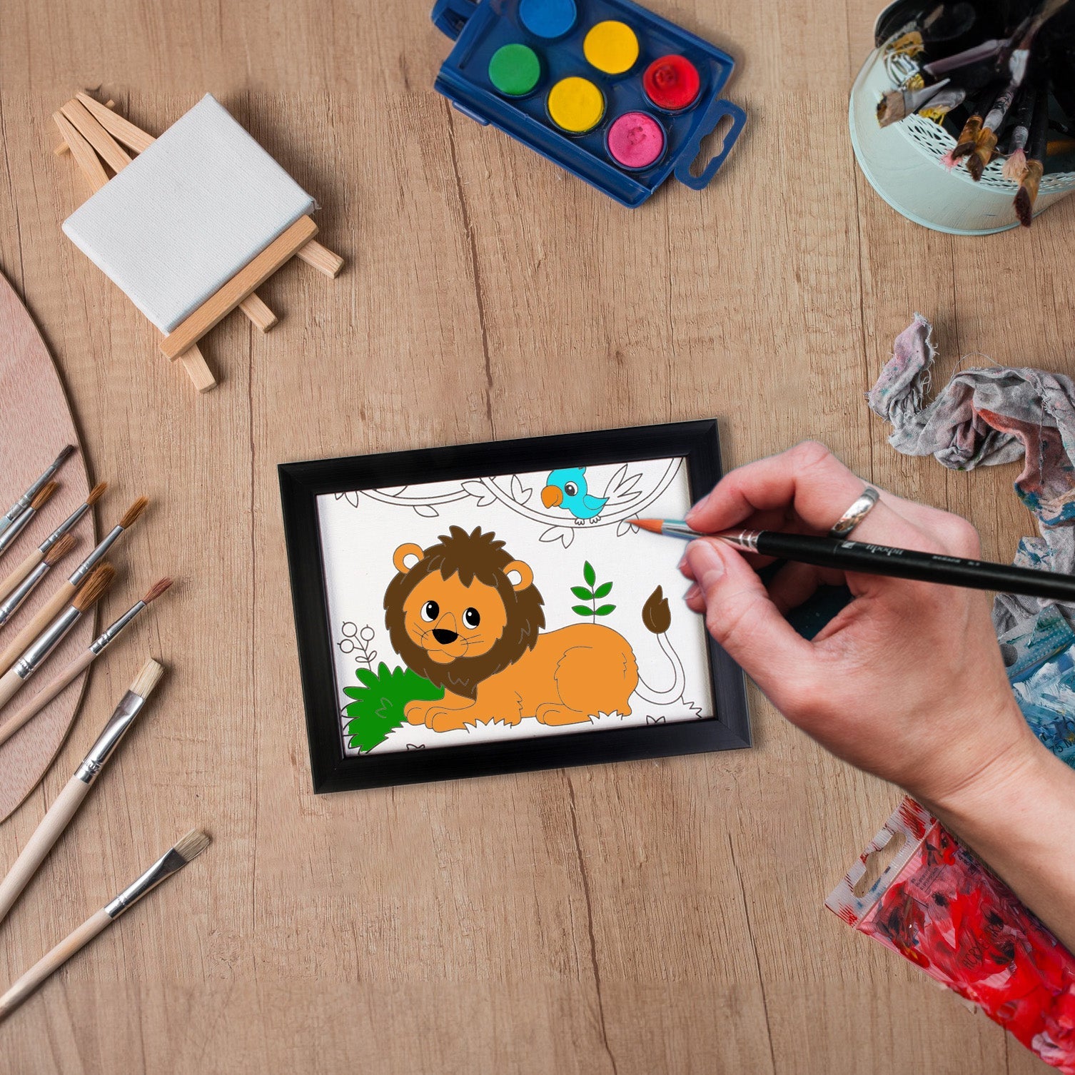 Pre-printed Canvas With Frame Lion Painting Kit 5 X 7inch