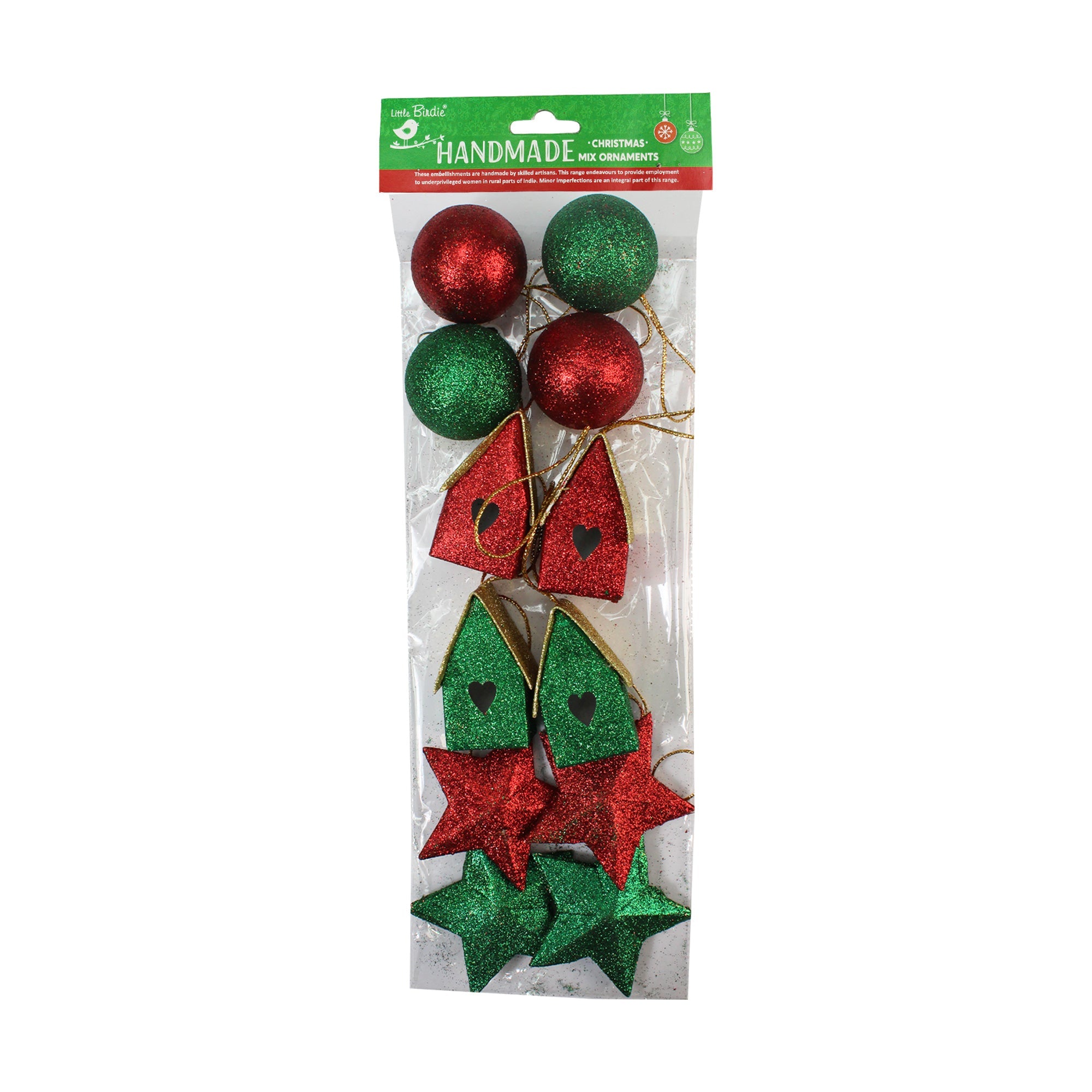 Handmade Christmas Ornaments - Traditional Colours, Assorted