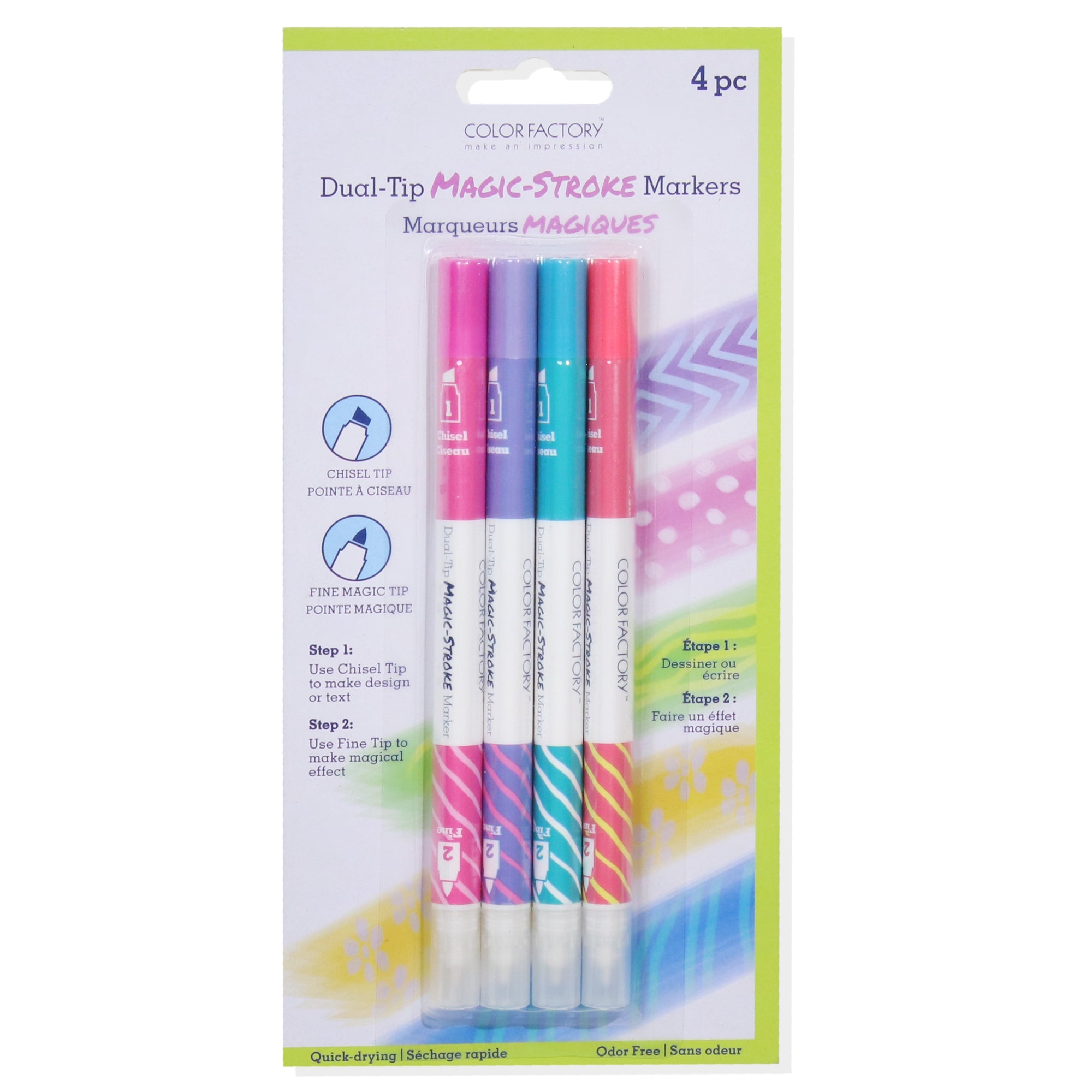 Dual-Tip Magic-Stroke Markers Asst Brights 4Pc Blistter Mc