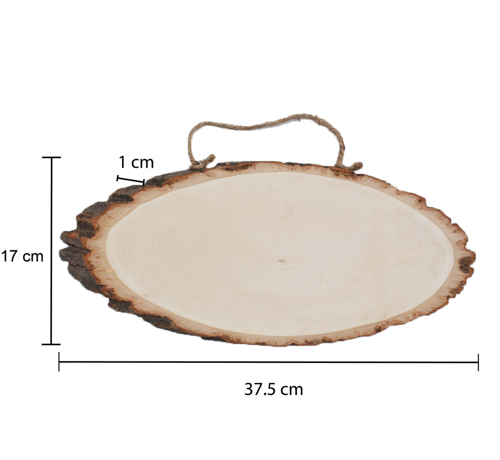 Wooden Natural Bark Oval W/Rope L16 X W37Cm 1Pc Ib