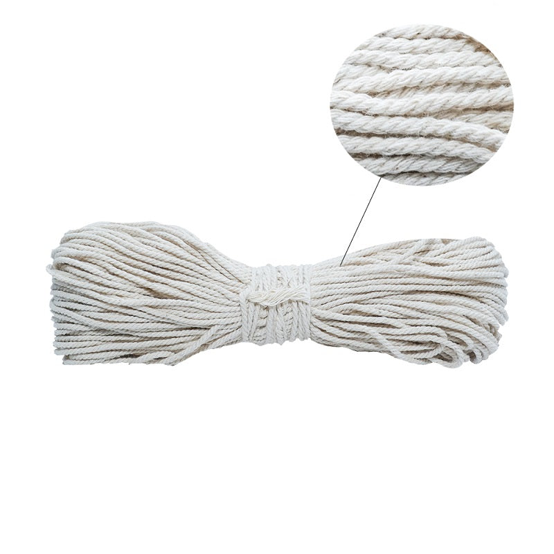 Macrame Cotton Twisted Cord 2mm 3 Ply Natural 50Mtr