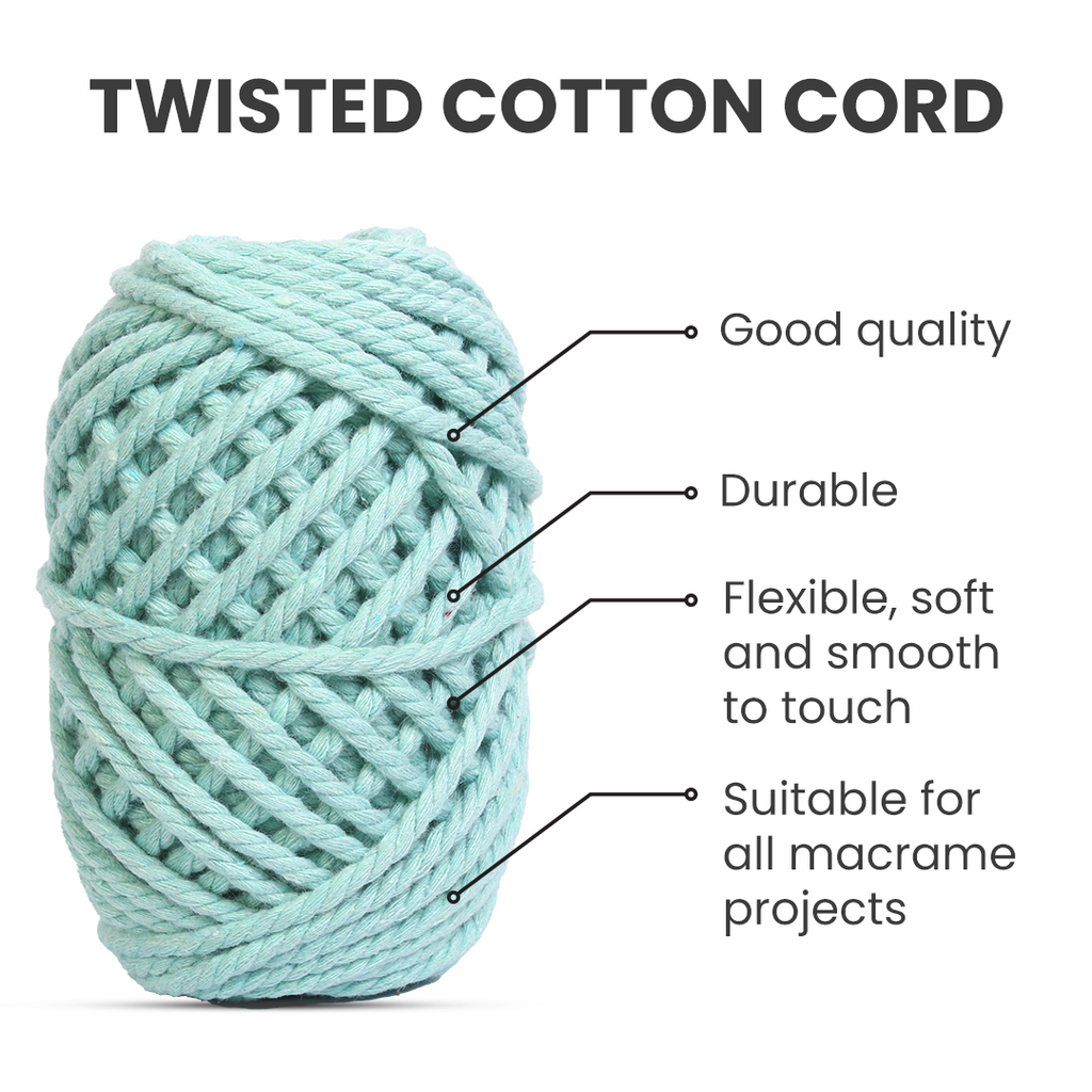 Macrame Cotton Twisted Cord - Sea Green 3mm 3Ply 25Mtr 1Roll