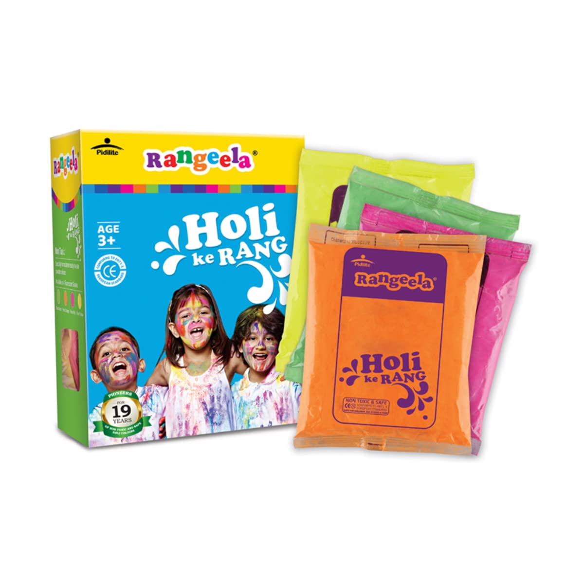 Pidilite Non Toxic Rangeela Holi Ke Rang 4Colours X 75gm Each 1 Box