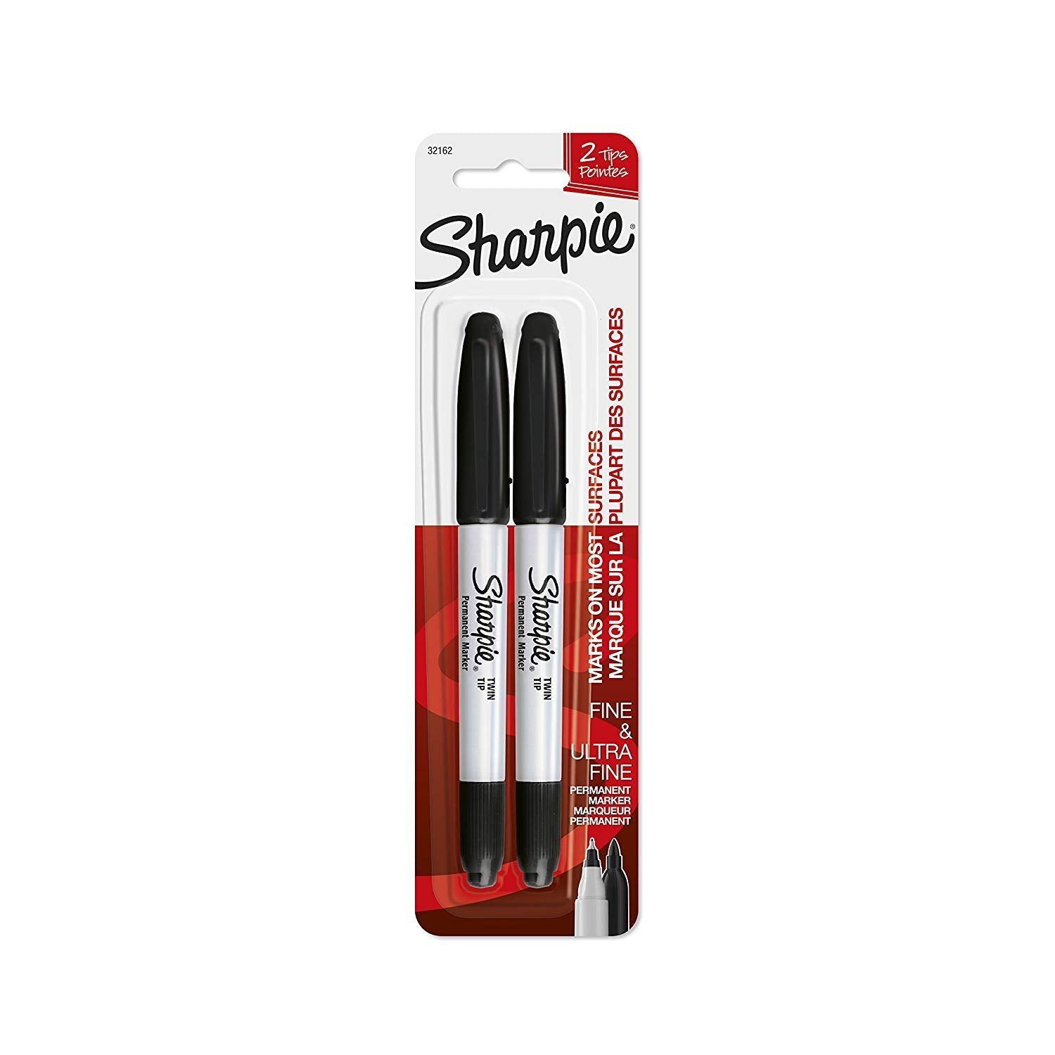 Sharpie Twin Tip Permanent Marker Black 32162Pp 2Pc Blister