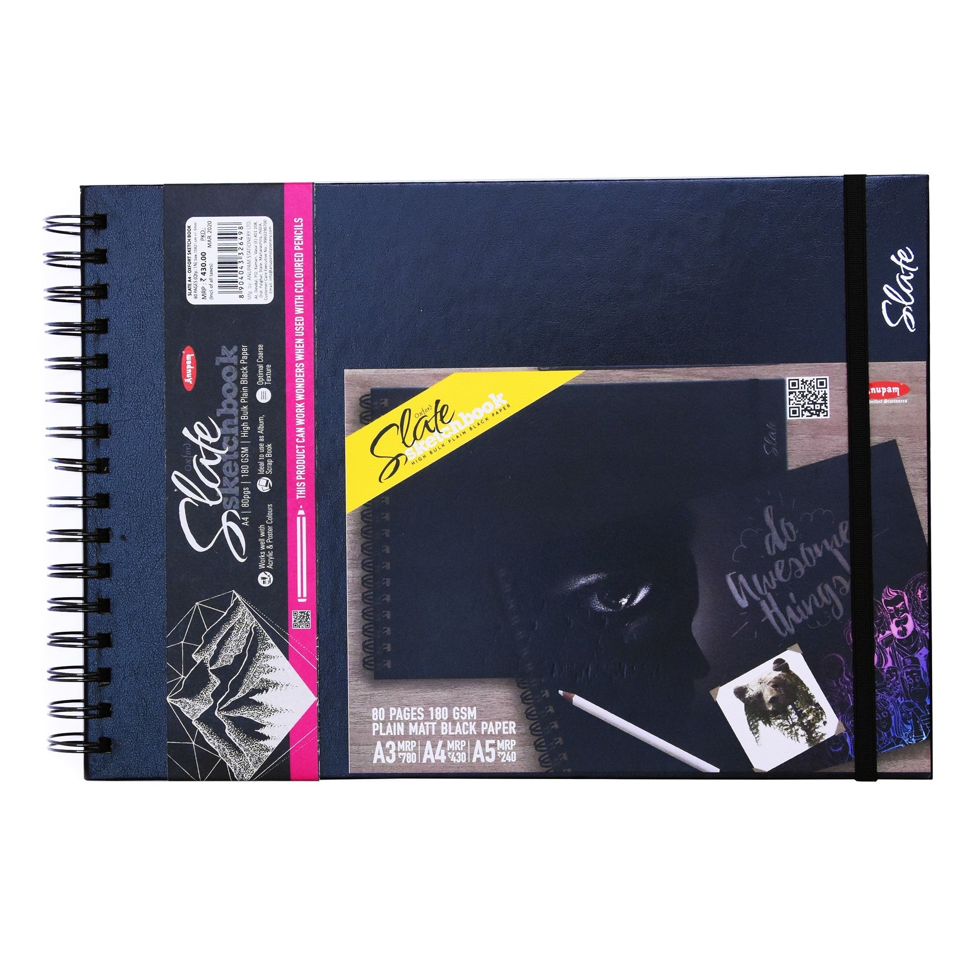 Oxford Slate Sketch Drawing Book Spiral Wire Bound A4 180Gsm 80Pages An